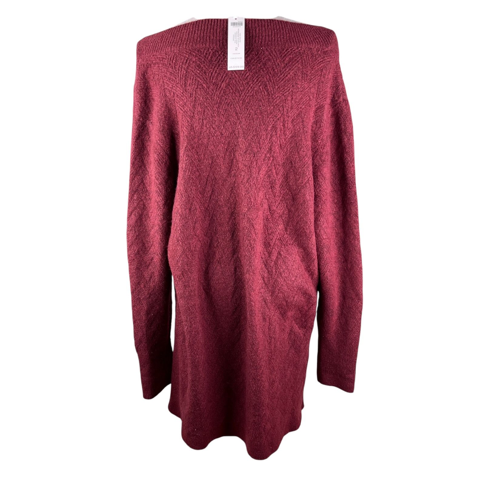 Chicos Chicos Herringbone Tunic Sweater V-Neck Cranberry 2 L New Size L / US 10 / IT 46 - 2 Thumbnail