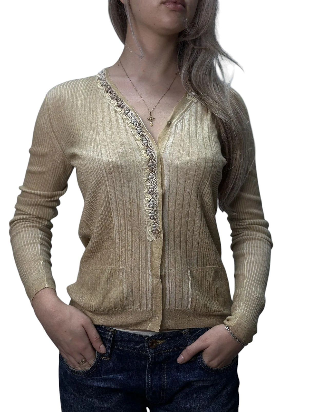 Prada Beige Prada Wool Cardigan Lana Maglioni Gilet W42 S/M Size M / US 6-8 / IT 42-44 - 2 Thumbnail