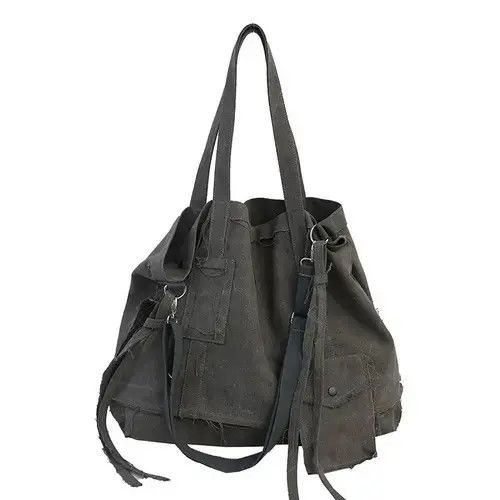 VIBE Vintage Canvas School Big Shopping Bag Handbag Size ONE SIZE - 3 Thumbnail