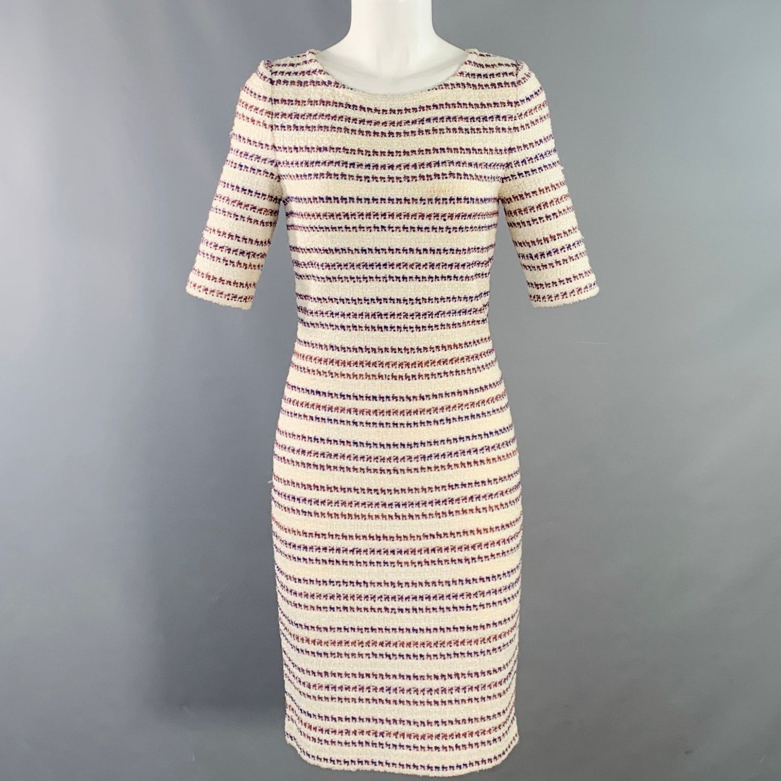 Other ST. JOHN Cream Red Blue Cotton Stripe Sheath Midi Dress Size XS / US 0-2 / IT 36-38 - 1 Thumbnail