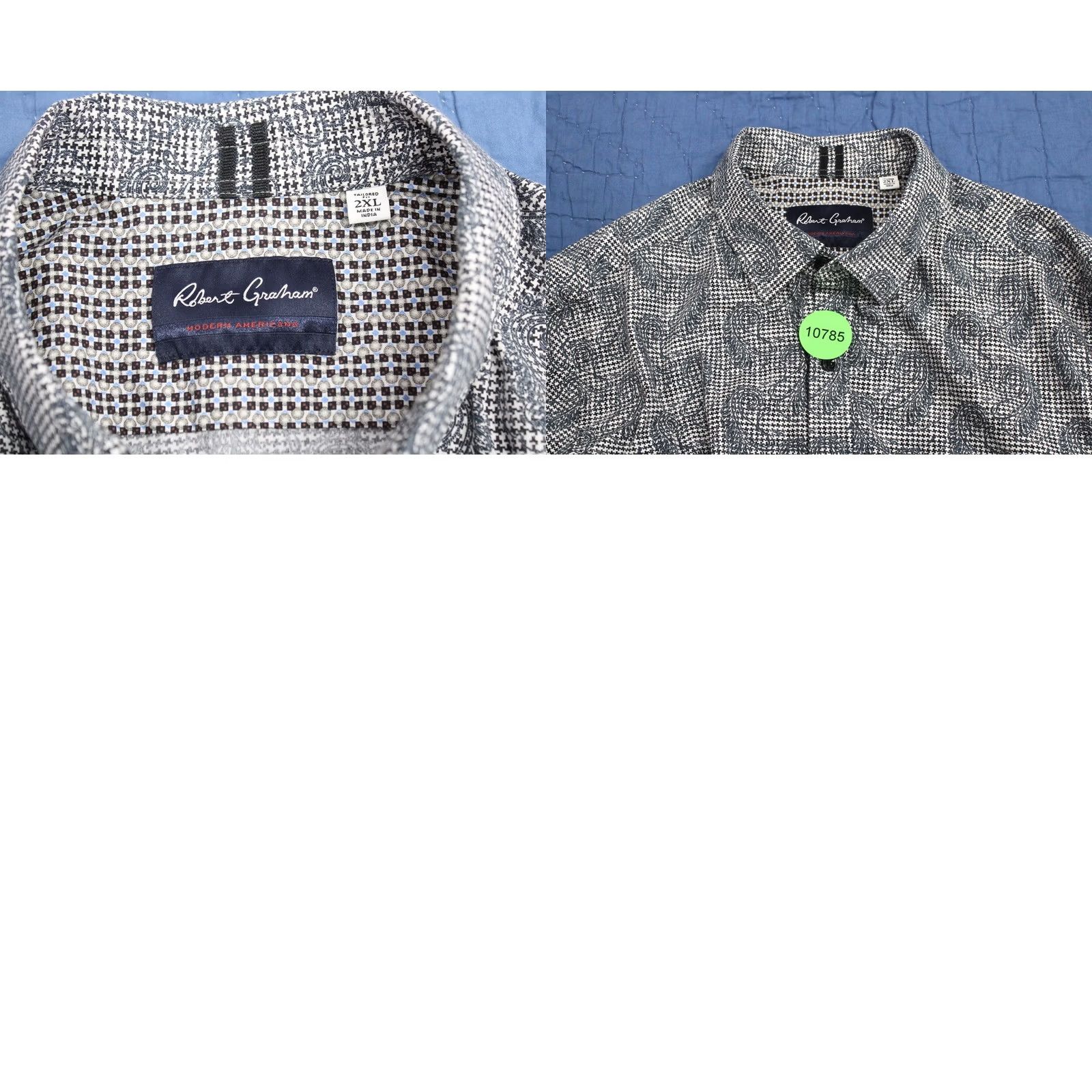 Robert Graham Robert Graham Shirt Mens 2XL Gray Paisley Houndstooth Button-Down Stylish Shirt Size US XXL / EU 58 / 5 - 8 Thumbnail