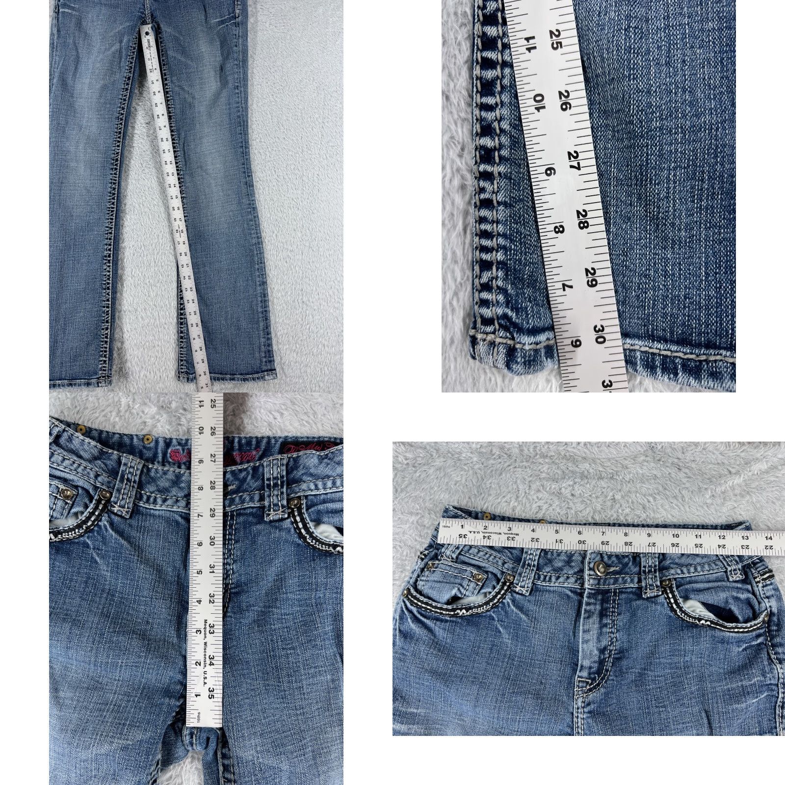 Denime Rock And Roll Cowgirl Jeans Womens 28 Blue Denim Mid Rise Bootcut 26x31 Read Rock Girls Womens Jeans Size 28" / US 6 / IT 42 - 8 Thumbnail