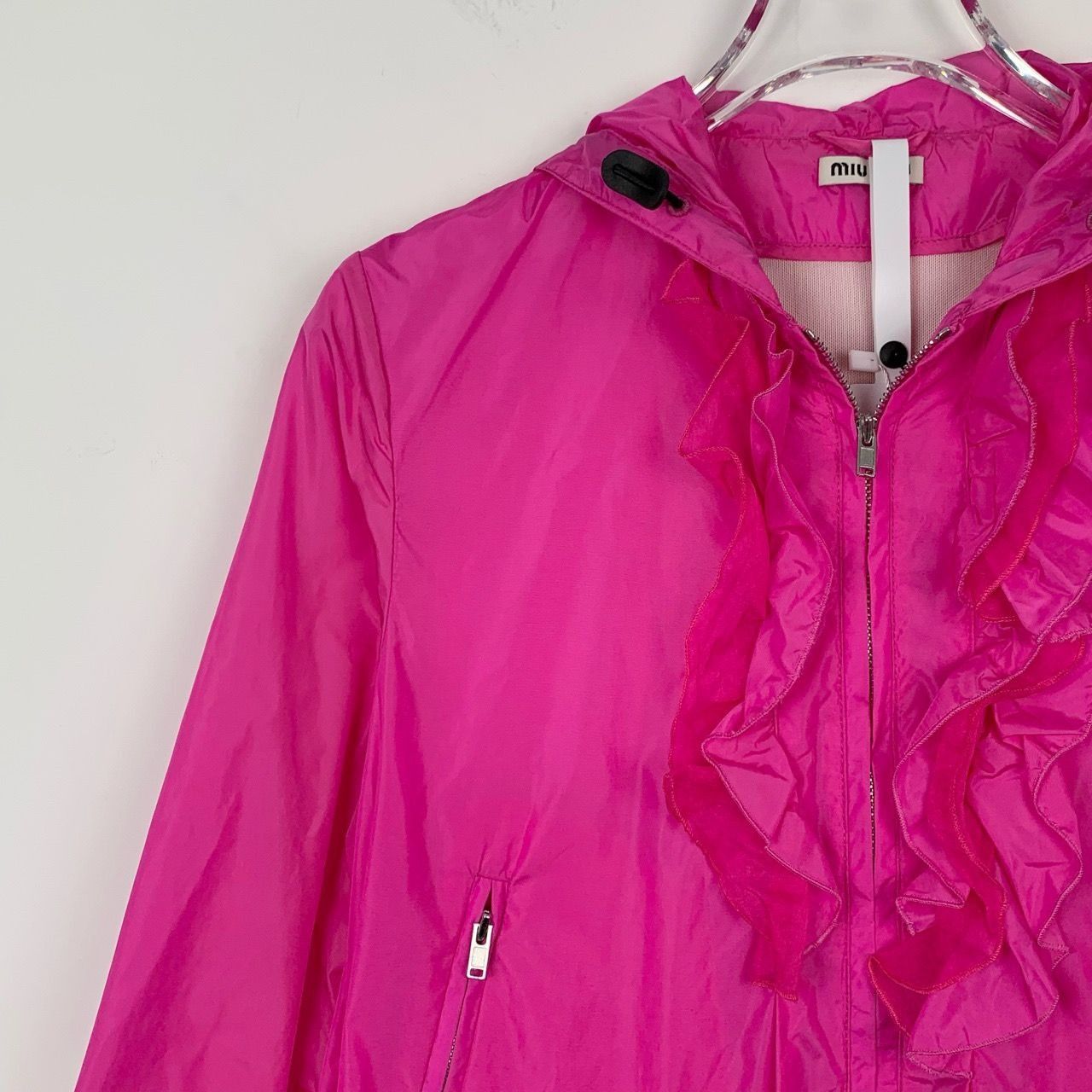 Miu Miu [MiuMiu] Logo-Lettered Lace Placket Hooded Trench Coat Pink Size XS / US 0-2 / IT 36-38 - 5 Thumbnail