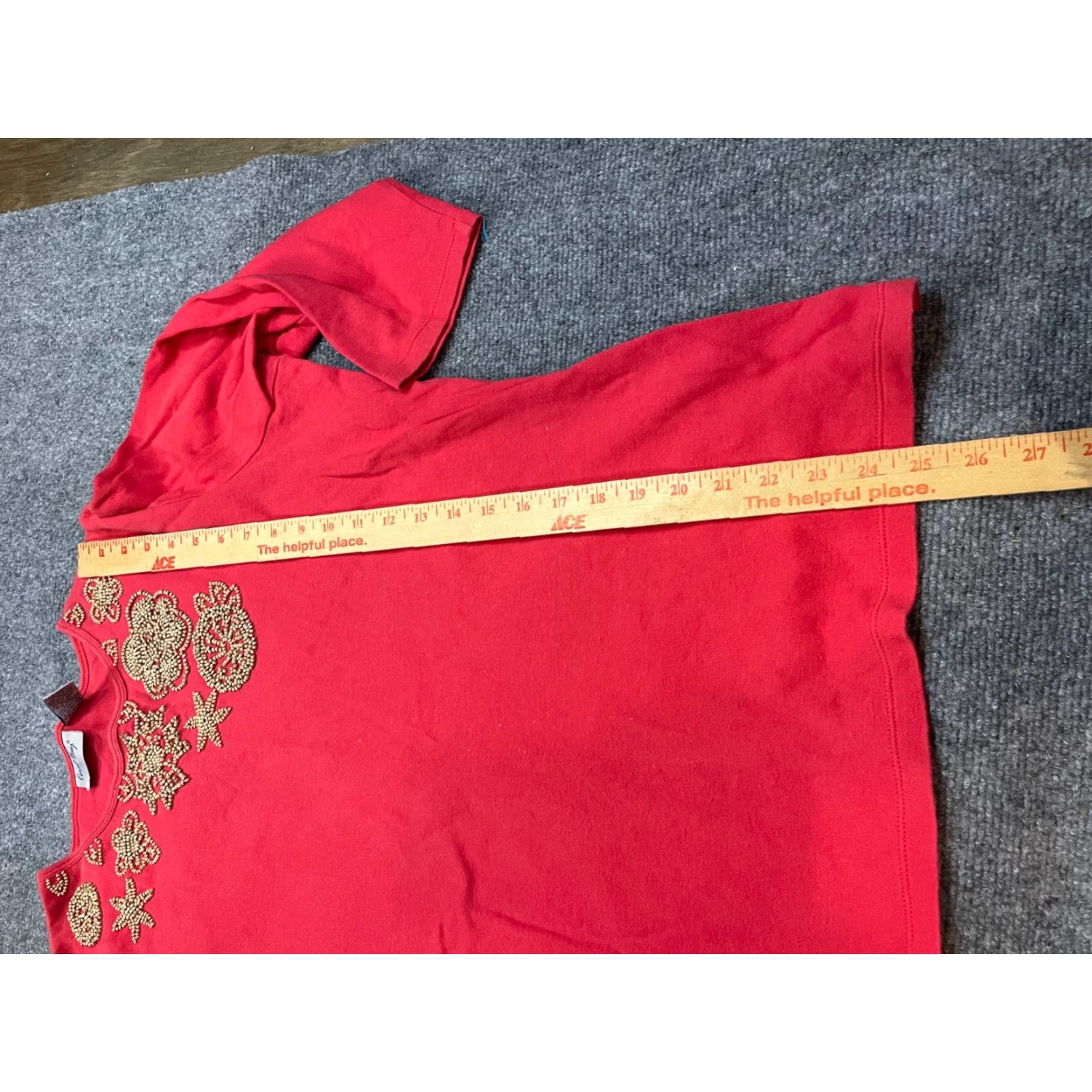 Vintage VINTAGE? No. CORAL BAY Shirt Womens XL Red Short Sleeve Beaded Top Size XL / US 12-14 / IT 48-50 - 2 Thumbnail