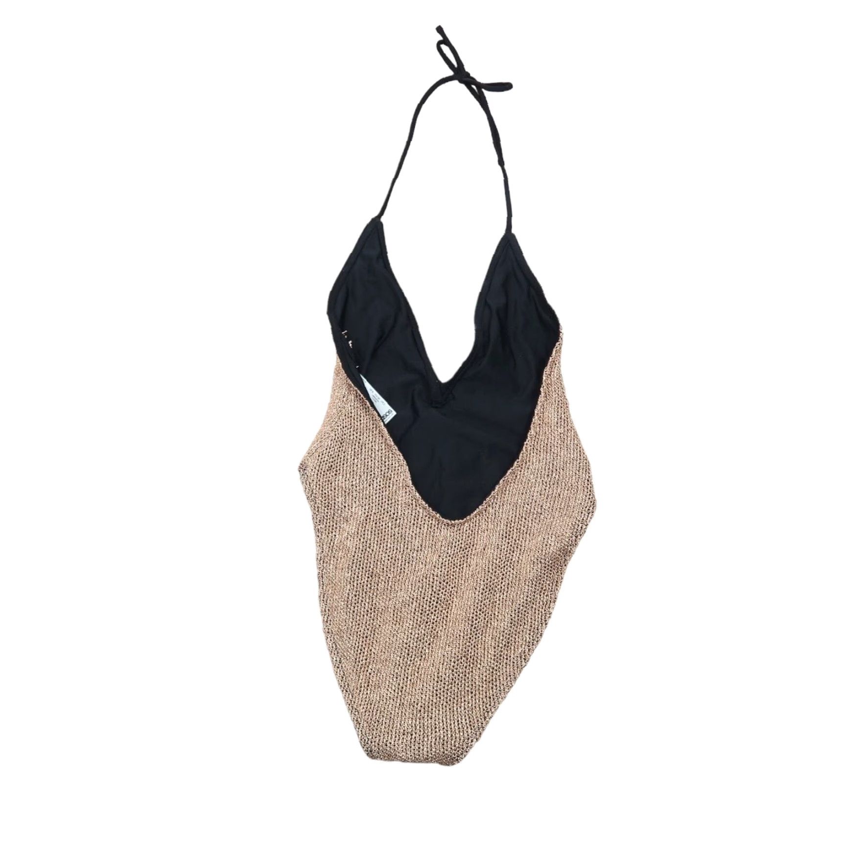 Asos VINTAGE ASOS Design Rose Gold Chain Mail Effect Plunge and High Leg One Piece Swimsuit 2 Women Gold One Piece Plunge High Leg Bathing Suit 90s Womens Size ONE SIZE - 5 Thumbnail