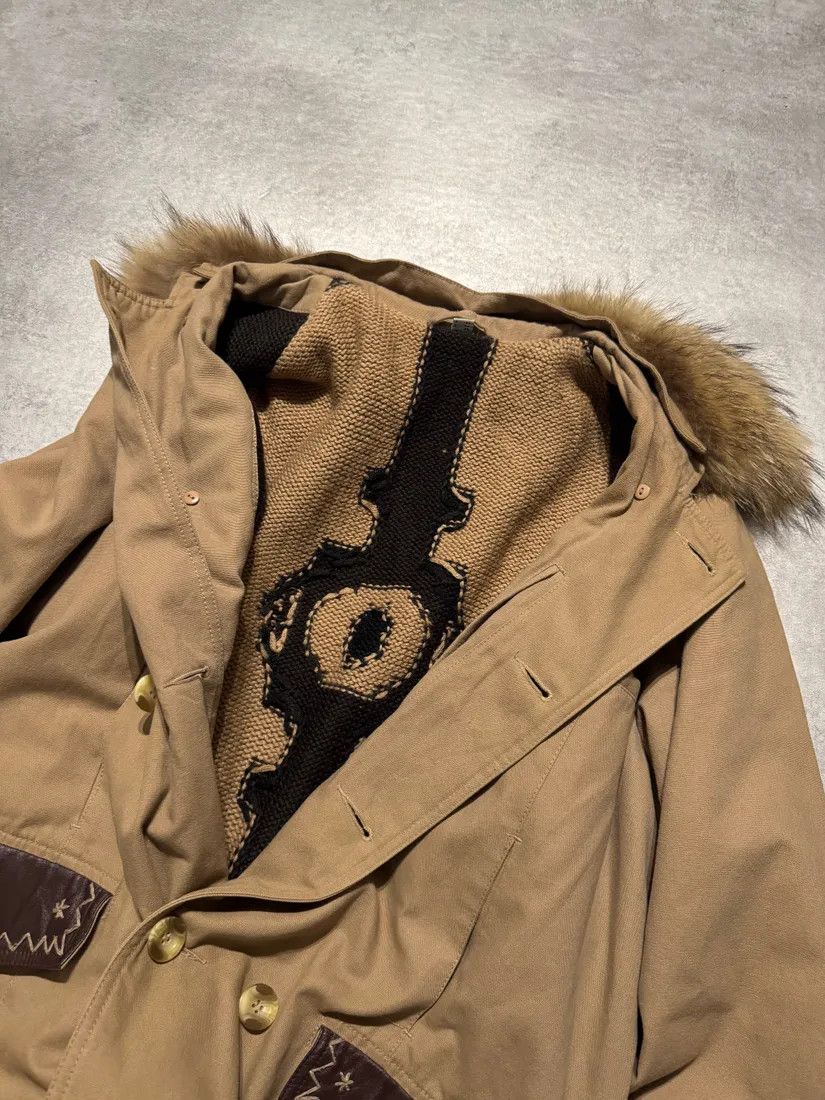 Roberto Cavalli × Vintage 2000s Roberto Cavalli Fur Collar Beige Long Jacket Size US M / EU 48-50 / 2 - 3 Thumbnail