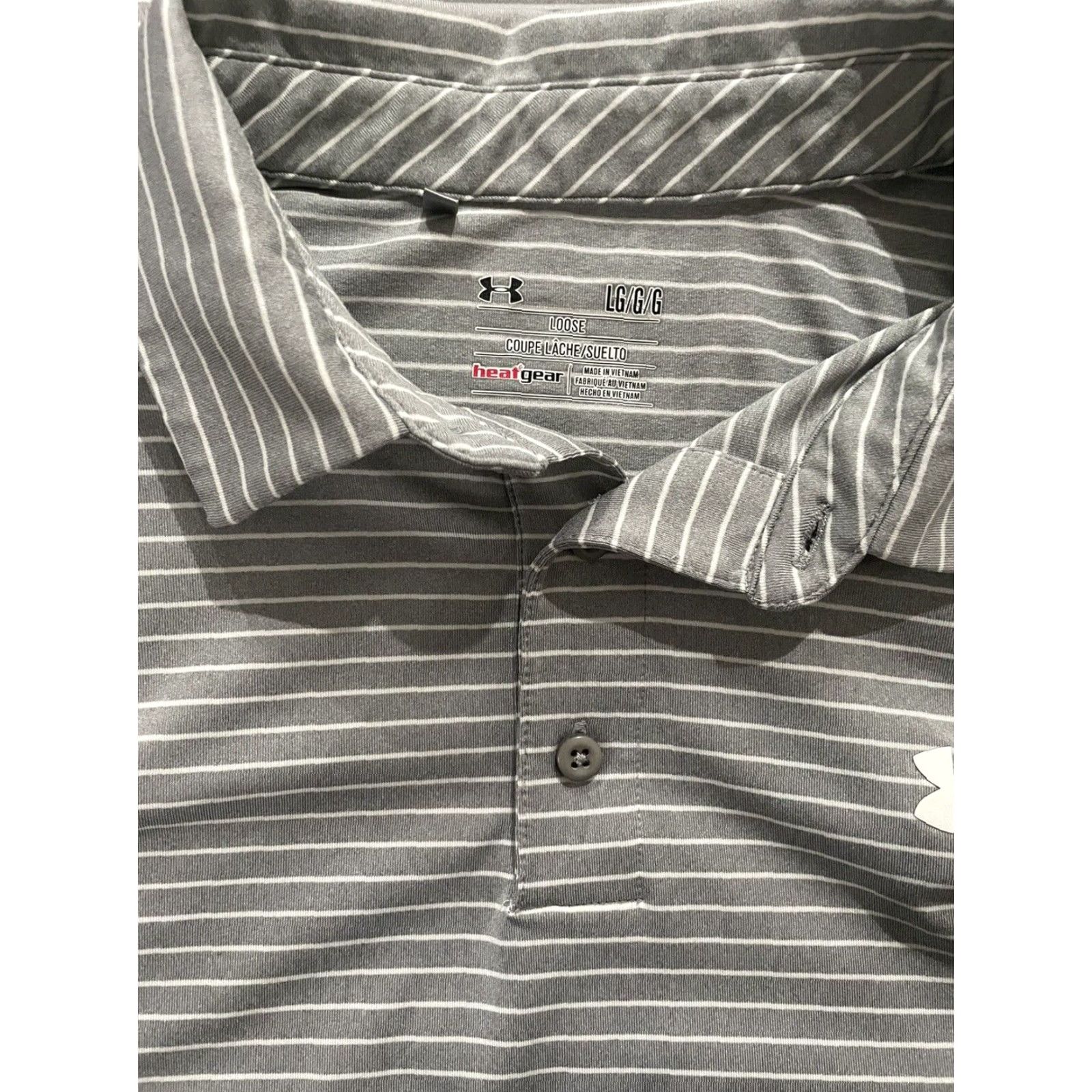 Under Armour VINTAGE Under Armour Golf Polo Mens Large HeatGear Gray Striped Shirt Adult Size US L / EU 52-54 / 3 - 5 Thumbnail