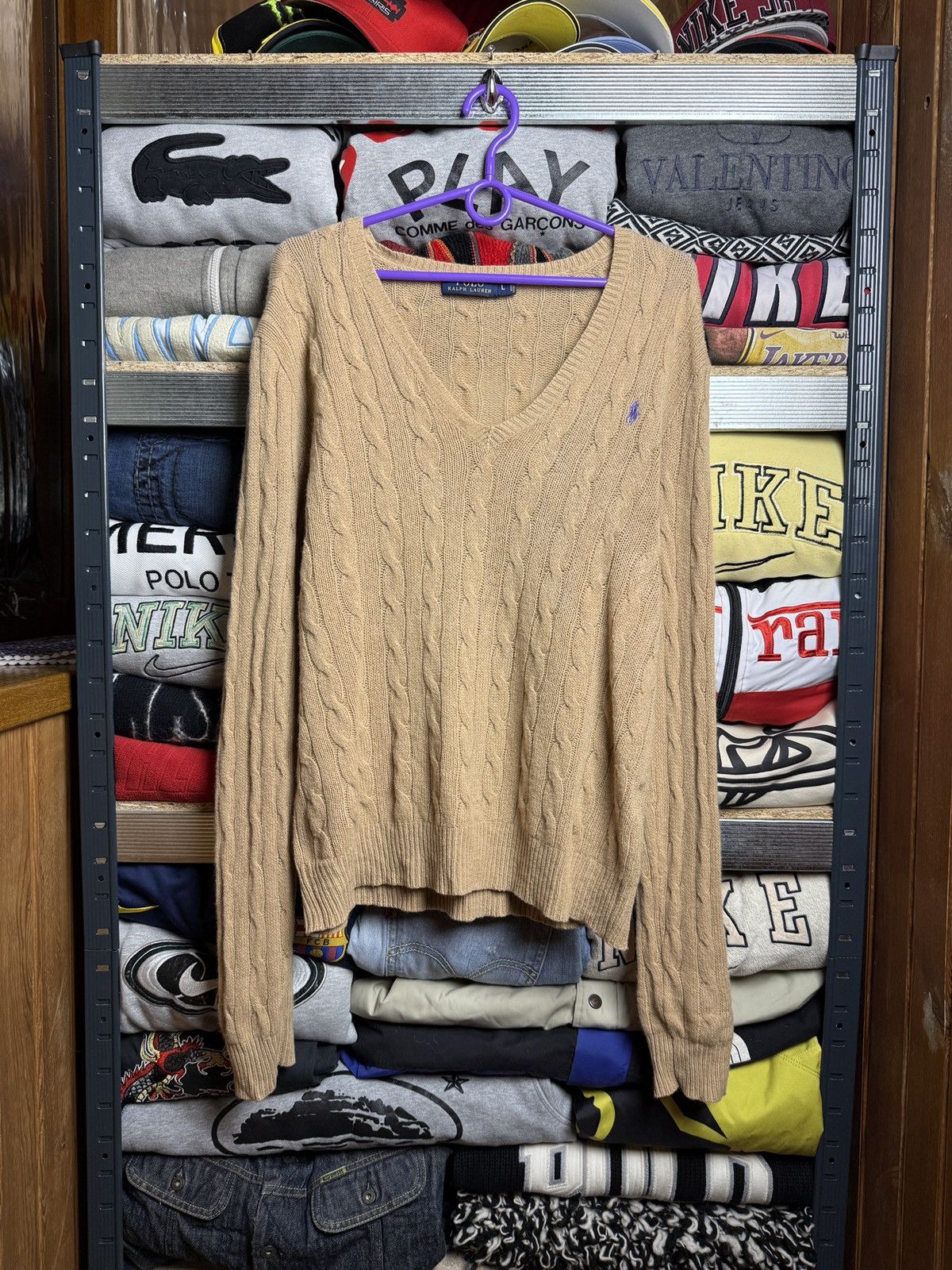 Polo Ralph Lauren Polo Ralph Lauren V Neck Cable Knit Sweater Size US L / EU 52-54 / 3 - 1 Thumbnail