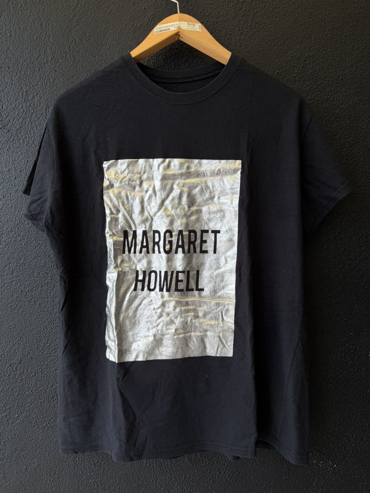 Margaret Howell Black T-Shirt with Silver Foil Logo Graphic