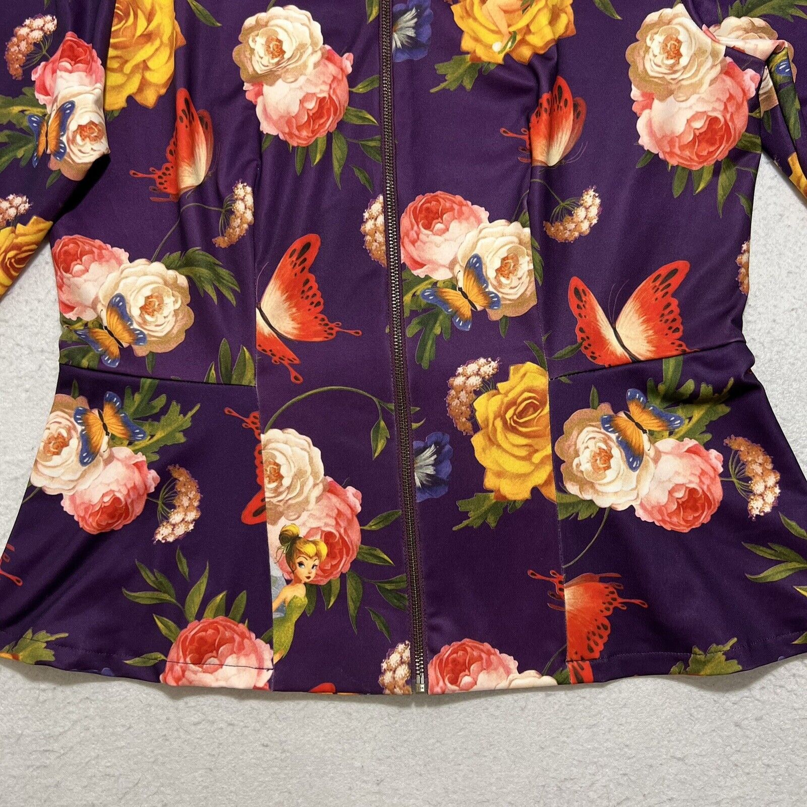 Disney Disney Parks Floral Peter Pan Tinkerbell Zip Peplum Jacket Size L / US 10 / IT 46 - 3 Thumbnail