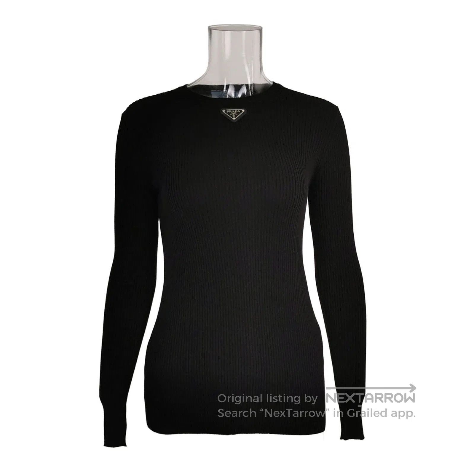 Prada Prada Black Cotton Triangle Logo Knit Top . Size M / US 6-8 / IT 42-44 - 1 Thumbnail