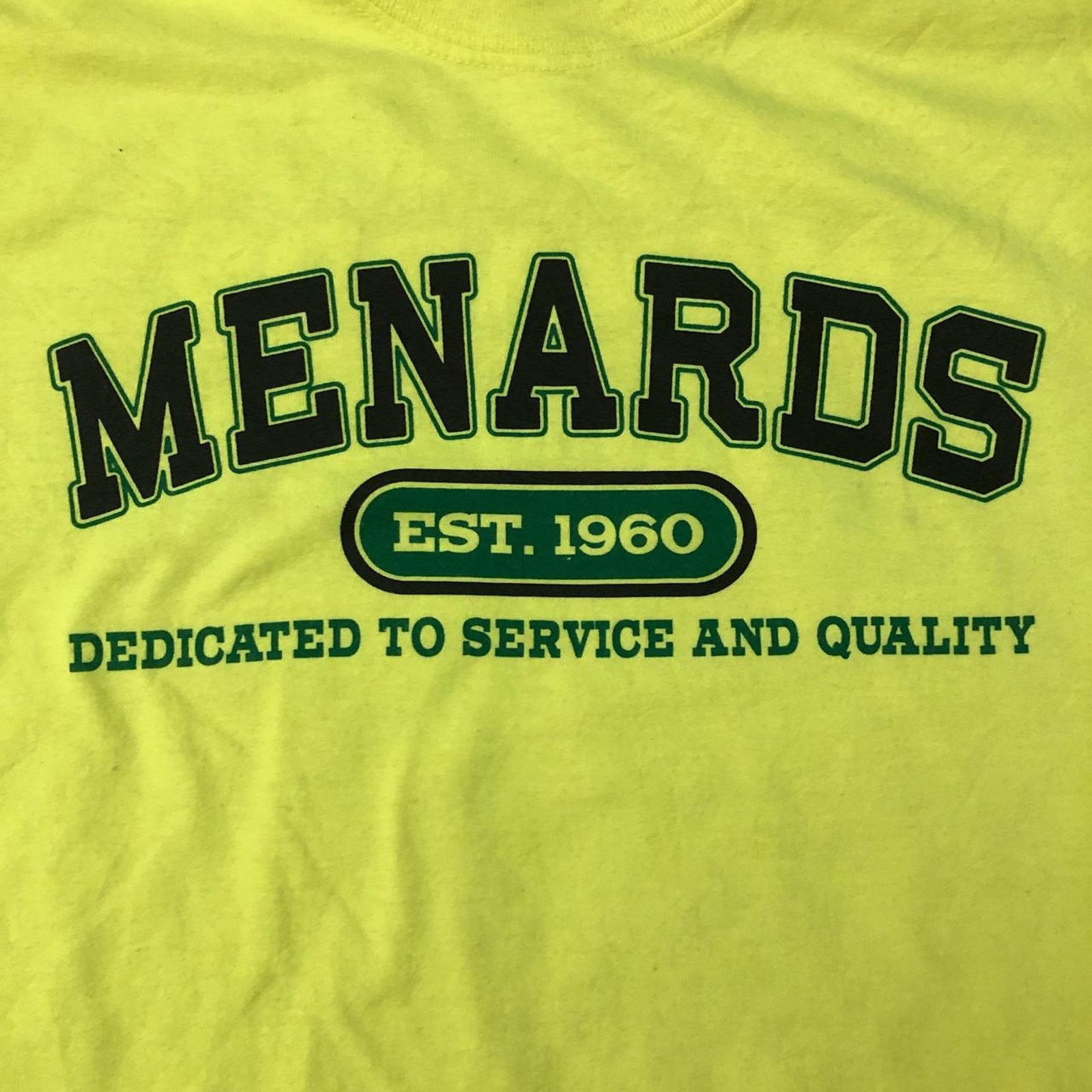 Gildan Fluorescent Yellow ‘Menards’ Contractor Graphic Tee Size US XL / EU 56 / 4 - 3 Thumbnail