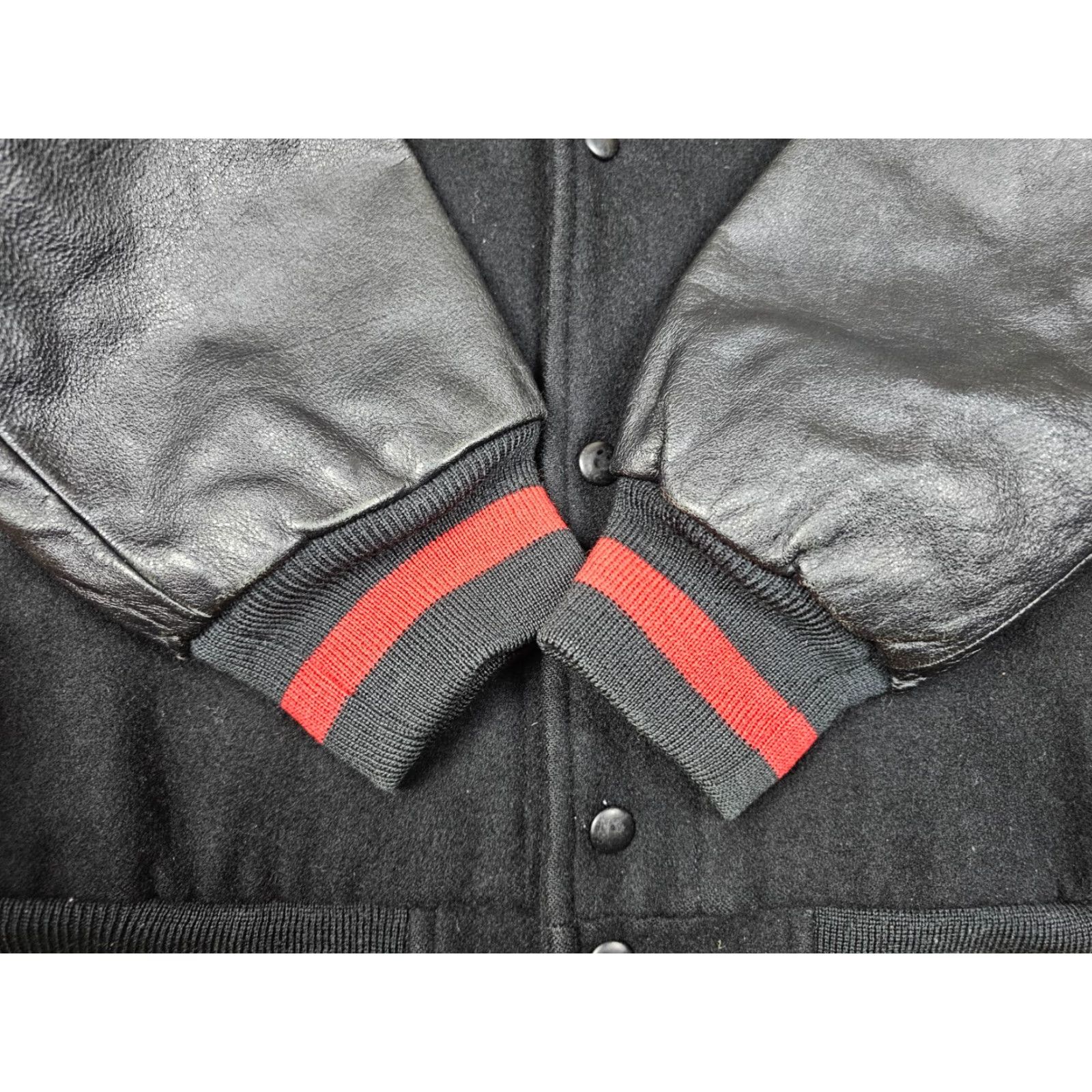 Ralph Lauren VINTAGE Ralph Lauren POLO VARSITY JACKET SHIRT Men L Black Leather Wool SIZE 90s 92' P WING Size US L / EU 52-54 / 3 - 6 Thumbnail