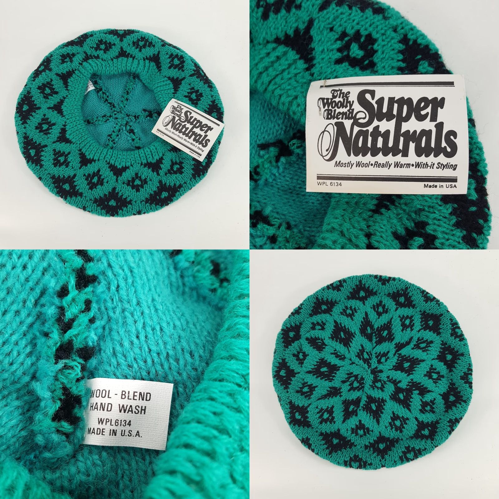 Vintage VINTAGE 80s Knit Wool Teal Diamond French Beret Warm Winter Hat Womens One Size Size ONE SIZE - 8 Thumbnail