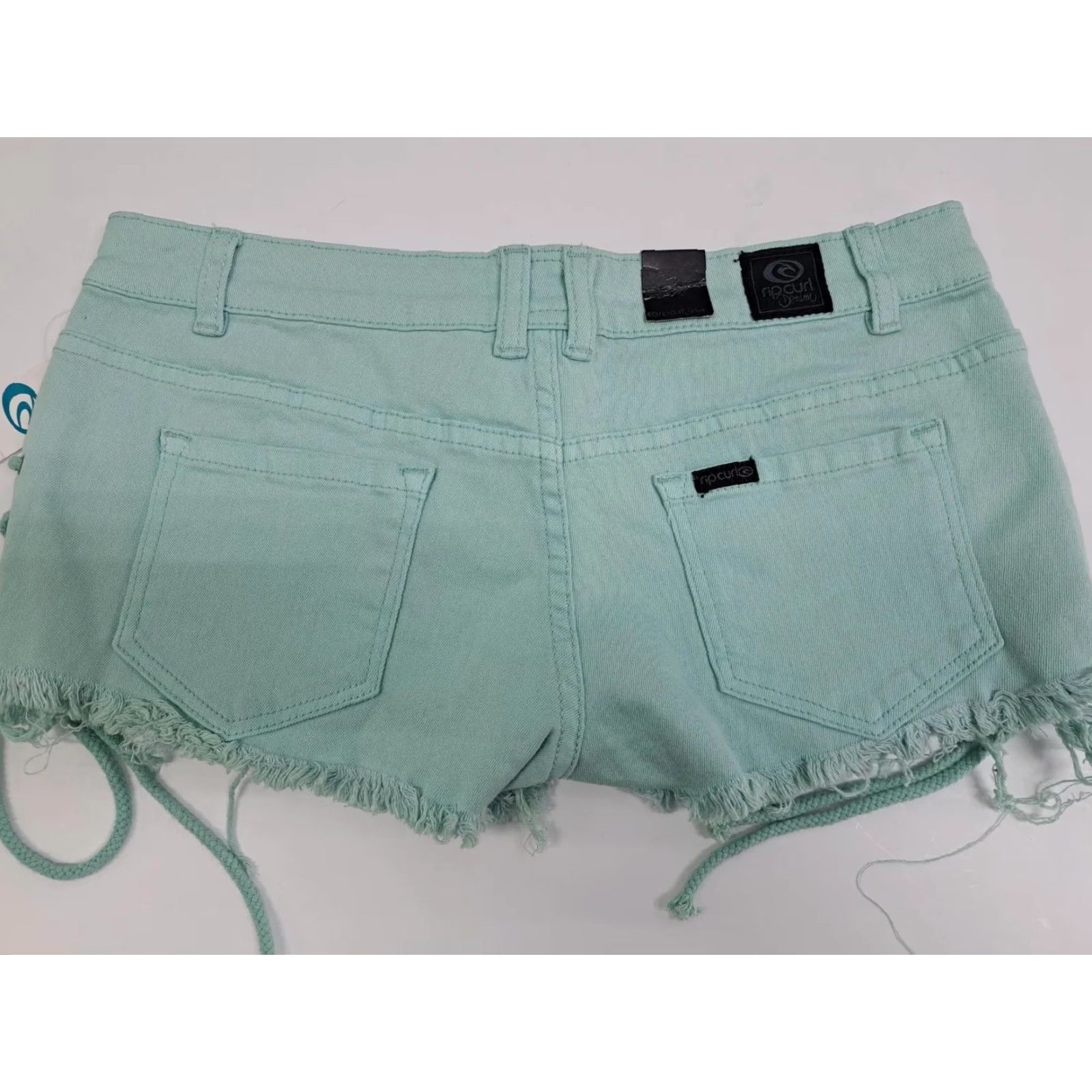 Rip Curl Rip Curl Women's Cheeky Beachy Denim Shorts Teal Green Size 3 Regular Waist 2 in. Inseam Button Zipper Pockets Cotton Spandex Vintage No Size 26" / US 2 / IT 38 - 3 Thumbnail