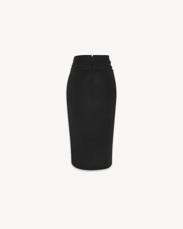 Saint Laurent Paris oc11z0226 776439 Draped Pencil Skirt in Shiny Jersey Size 30" / US 8 / IT 44 - 2 Thumbnail