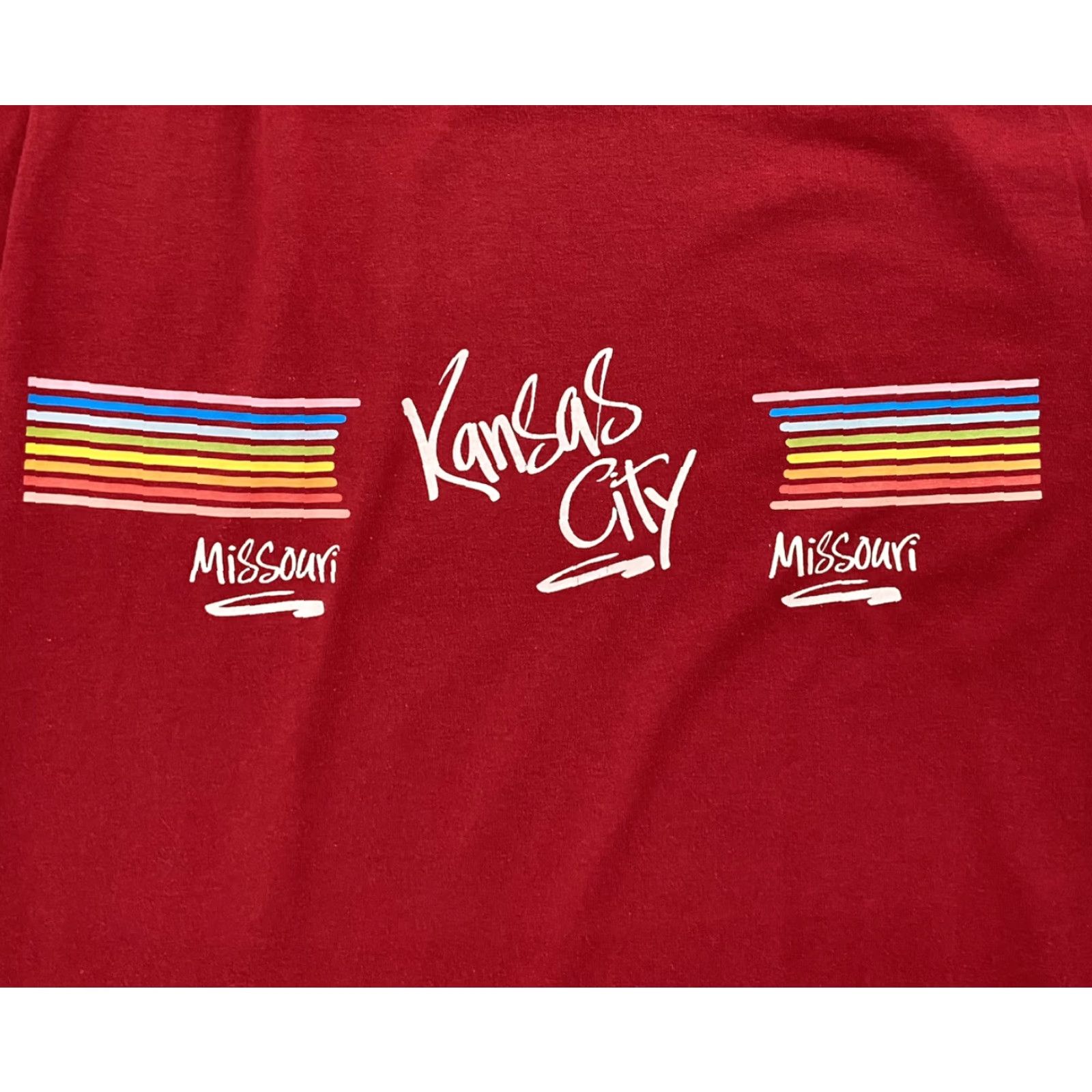 Velva Sheen VINTAGE Velva Sheen Kansas City Missouri Red Graphic T Shirt Adult Medium 80s Mens Slim Short Sleeve Crew Neck 100% Cotton USA Size US M / EU 48-50 / 2 - 4 Thumbnail