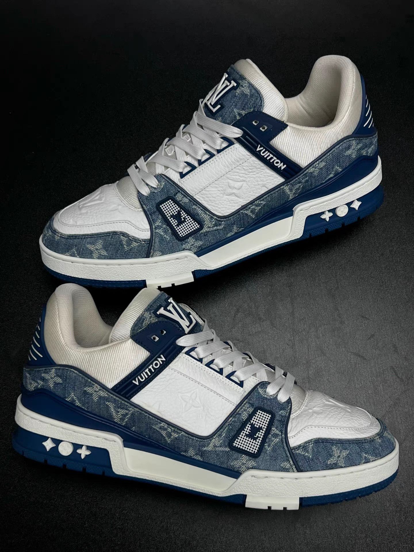 Louis Vuitton LV TRAINER Blue & White Denim Sneakers K15 Size US 9 / EU 42 - 5 Thumbnail