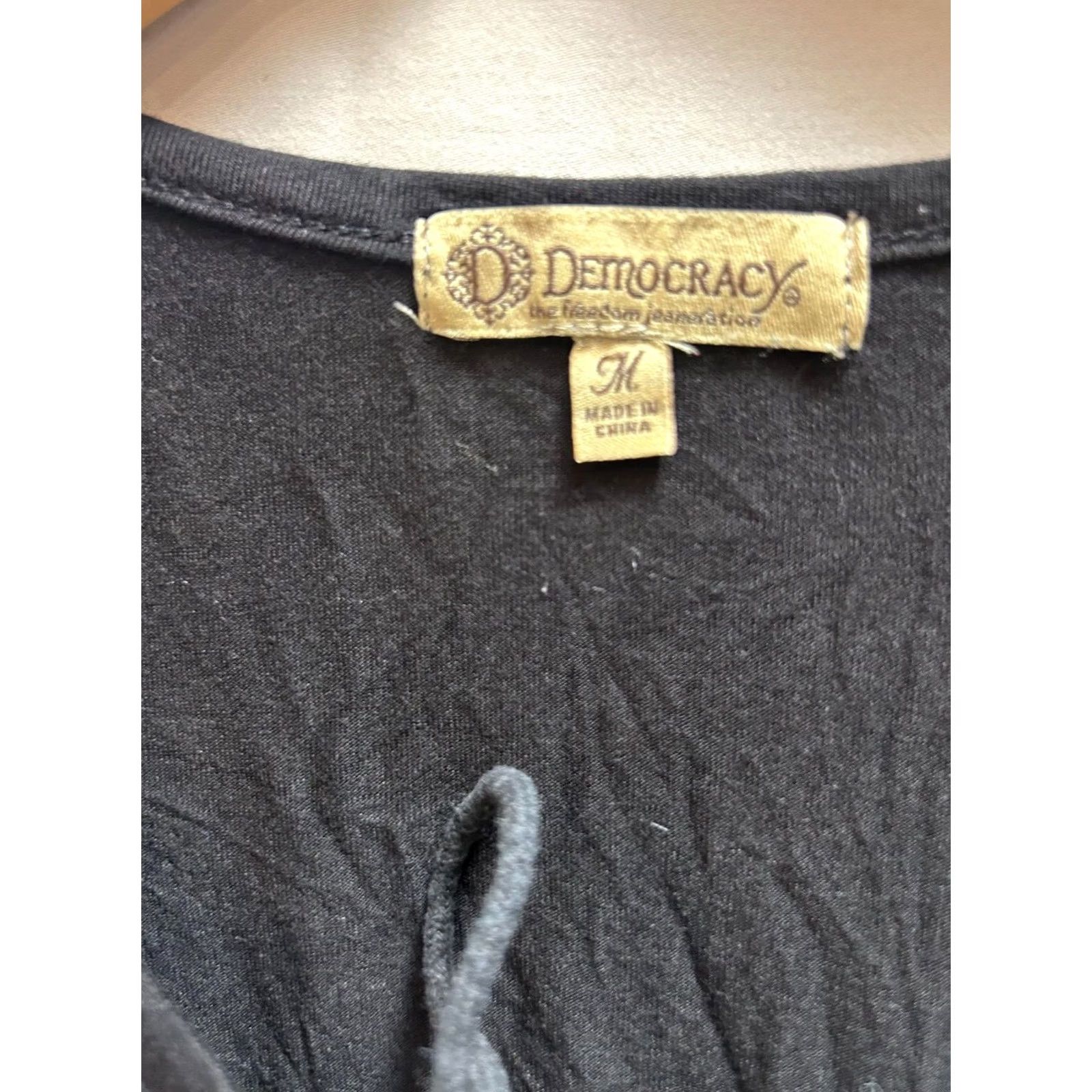 Vintage Democracy Womens Embroidered Tie-Neck Short Sleeve Blouse Top Medium Black Size M / US 6-8 / IT 42-44 - 3 Thumbnail
