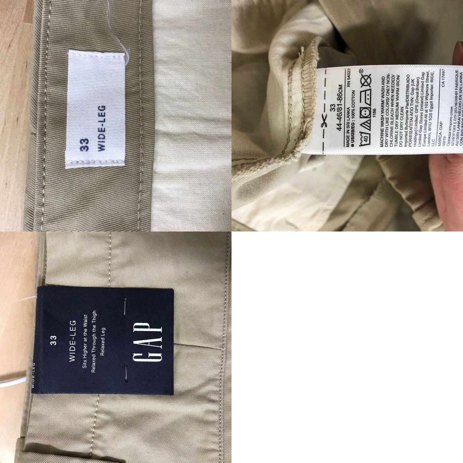 Gap Gap Men Wide-Leg Chino Pants 33 Tan Khaki High Rise Relaxed Fit Inseam 26 Vintage No Size 24" / US 00 / IT 34 - 8 Thumbnail