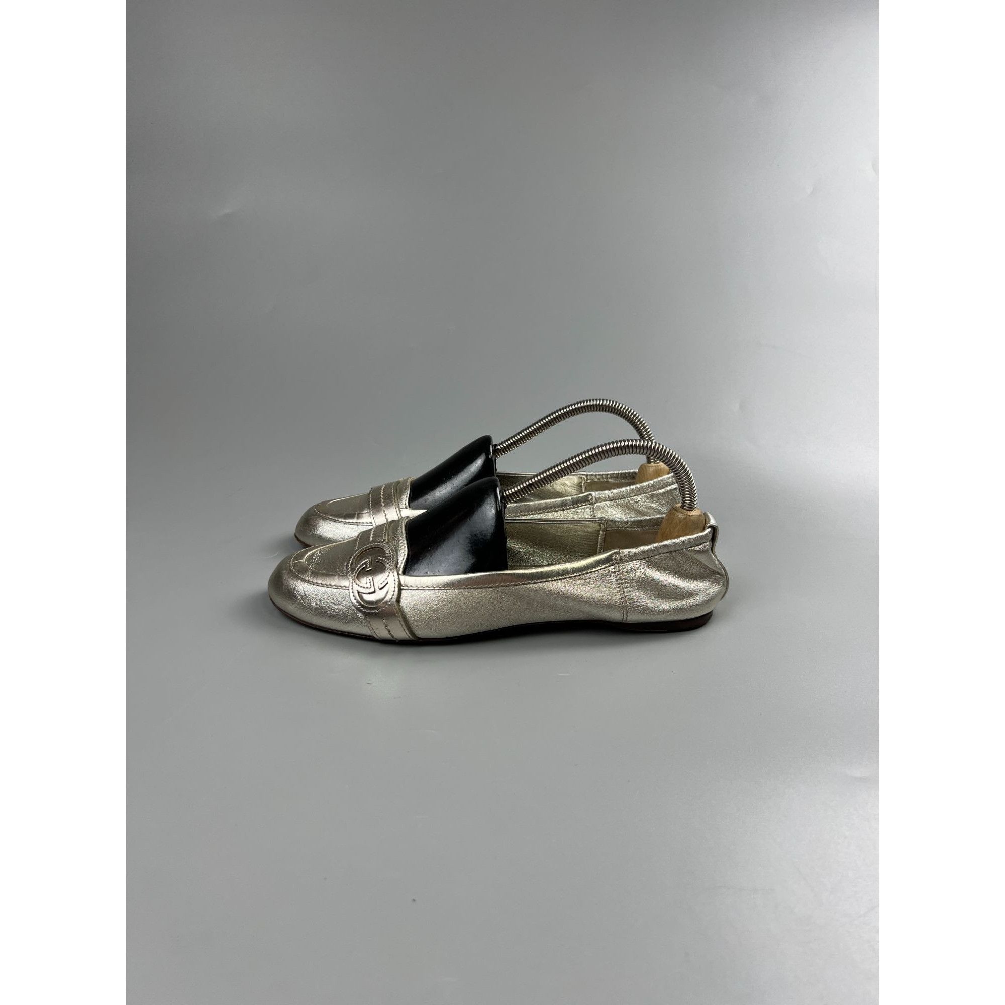 Gucci Gucci Interlocking G Silver Leather Ballet Flats (Y1006) Size US 9.5 / IT 39.5 - 6 Thumbnail