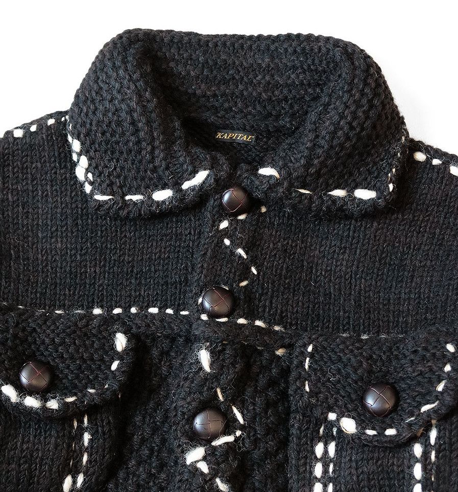 Kapital KAPITAL wool knit cowichan Jacket hand-knitted black new Size US XL / EU 56 / 4 - 4 Thumbnail
