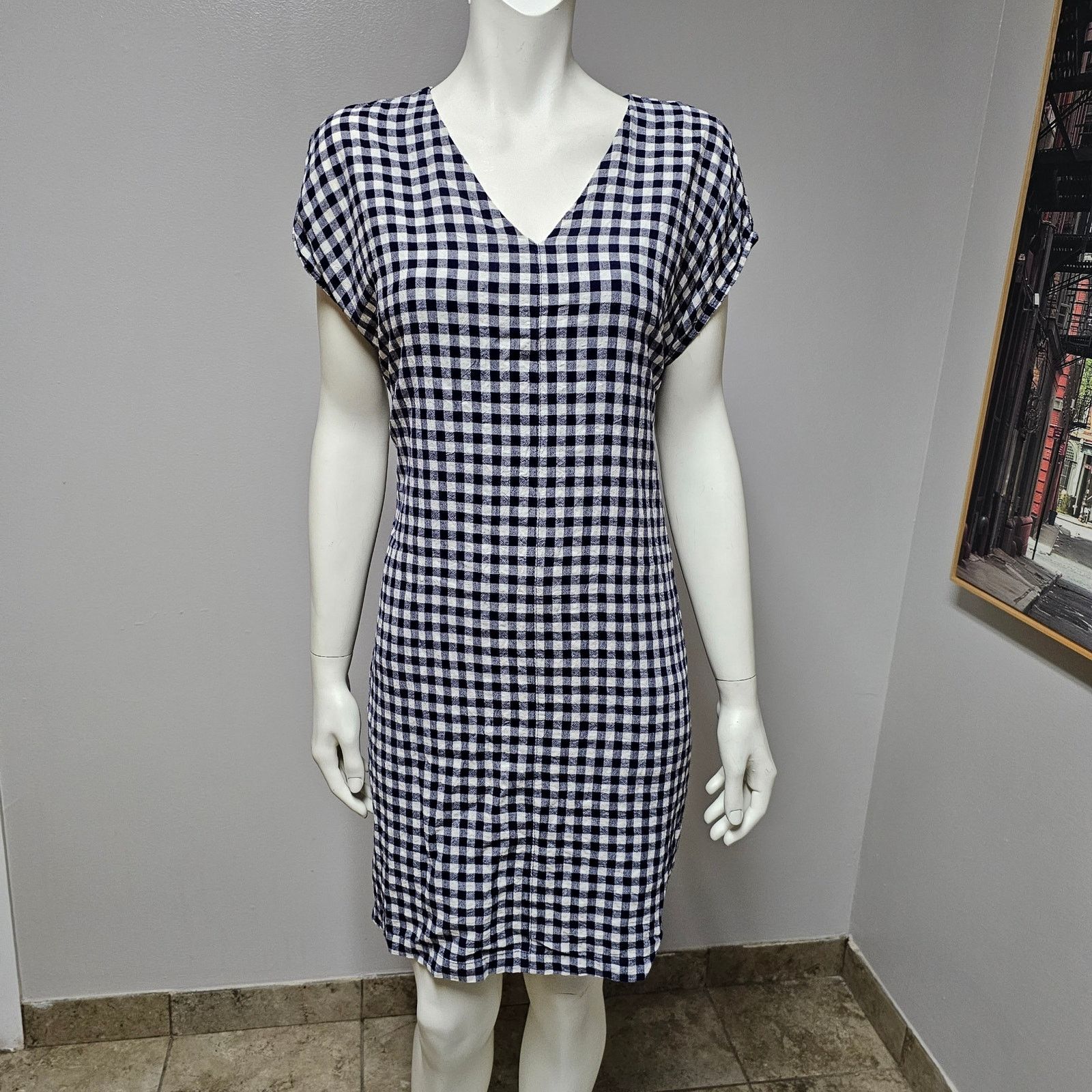 Anthropologie Mo:vint by Anthropologie Gingham Dress Navy Blue/White sz s |  Grailed