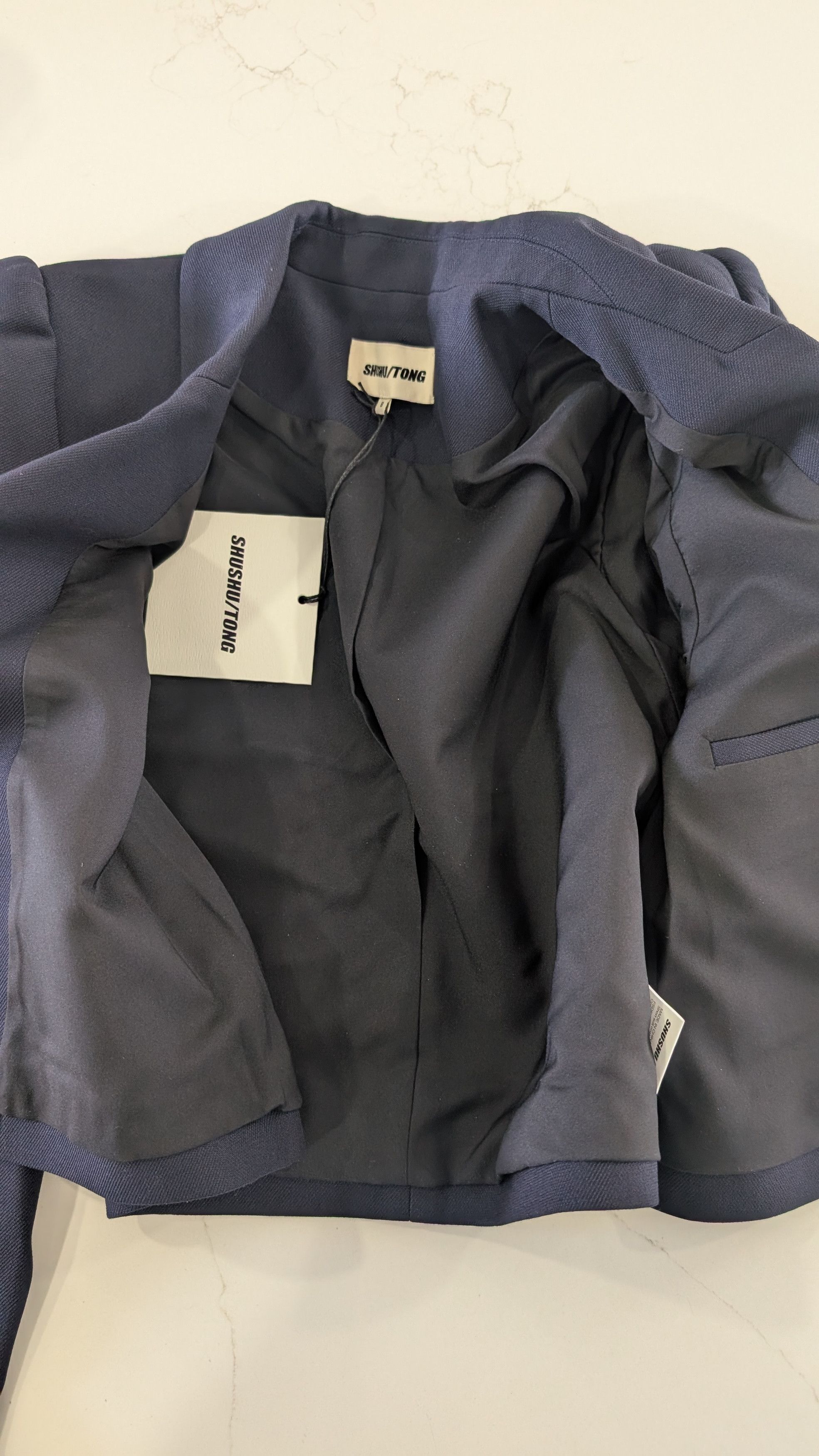 Shushu/Tong SHUSHU/TONG Cropped Puff Sleeve Blazer Navy SIZE S Size S / US 4 / IT 40 - 4 Thumbnail