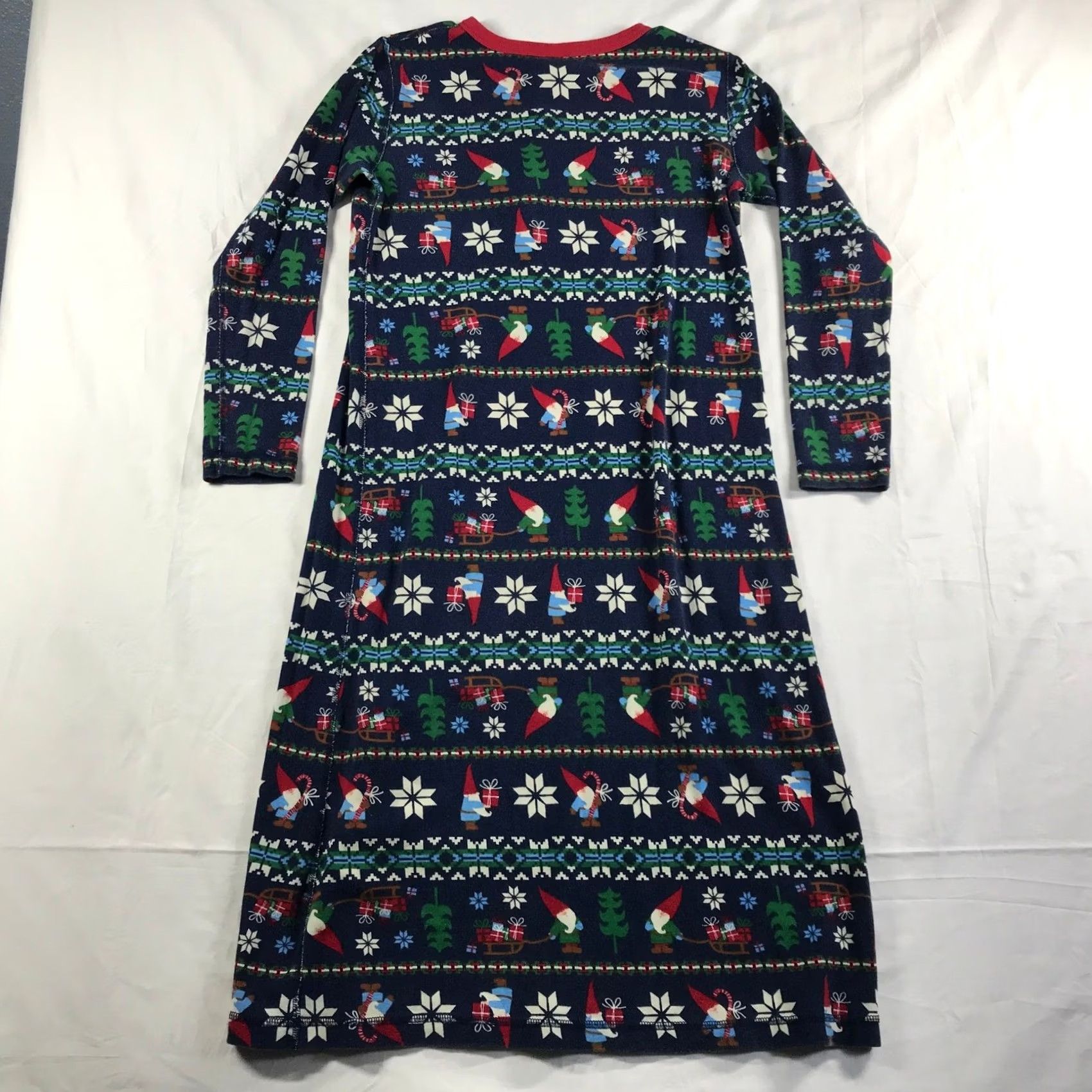 Vintage Hanna Andersson Womens Nightgown Organic Cotton Gnome Fair Isle Christmas Navy S Nightgown Dress Long Sleeve Henley Button Winter Holiday Womens Size ONE SIZE - 7 Thumbnail