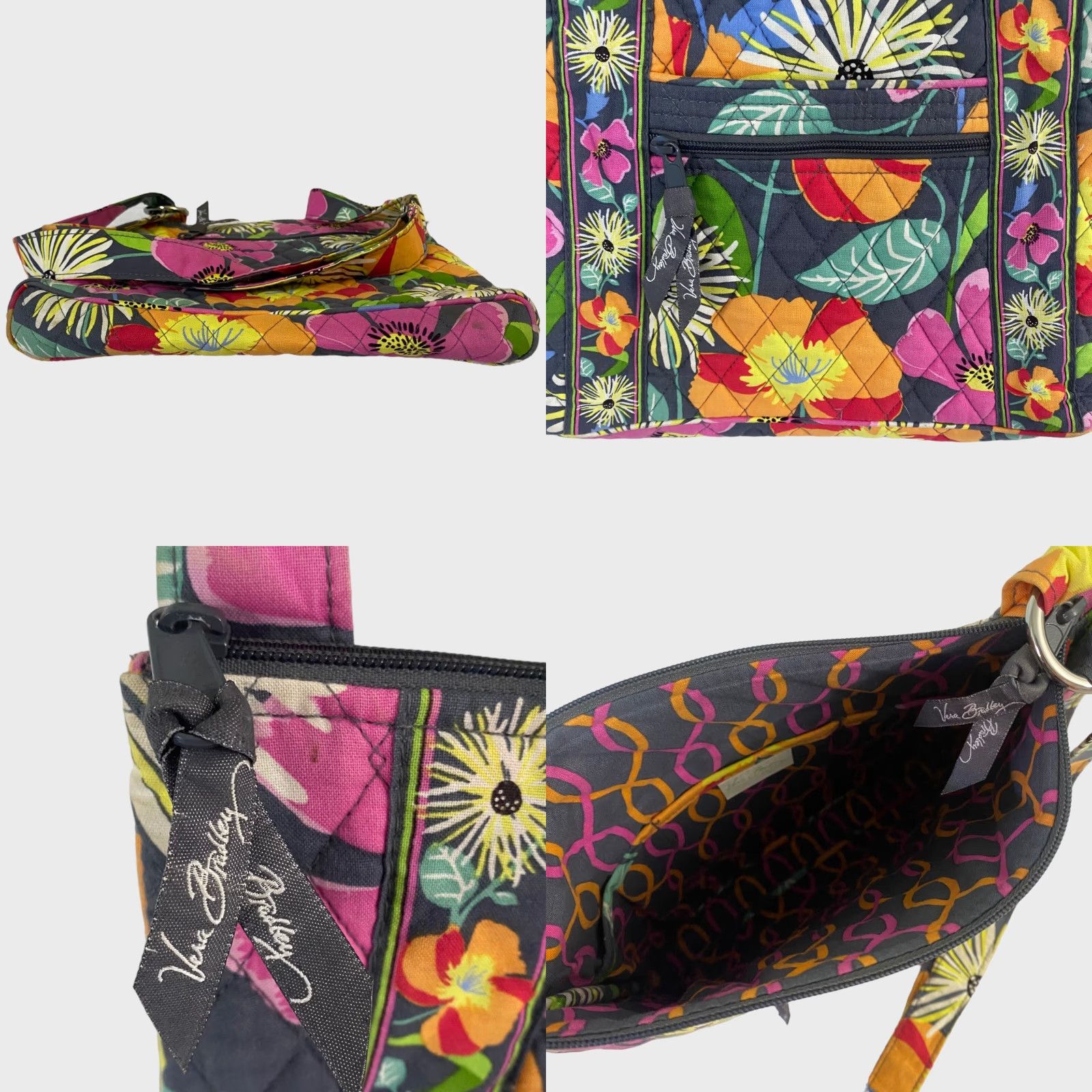 Vera Bradley VINTAGE Vera Bradley Crossbody Purse Jazzy Blooms Quilted Floral Print Adjustable Strap Womens Bag Multi Pocket Zip Closure Size ONE SIZE - 8 Thumbnail