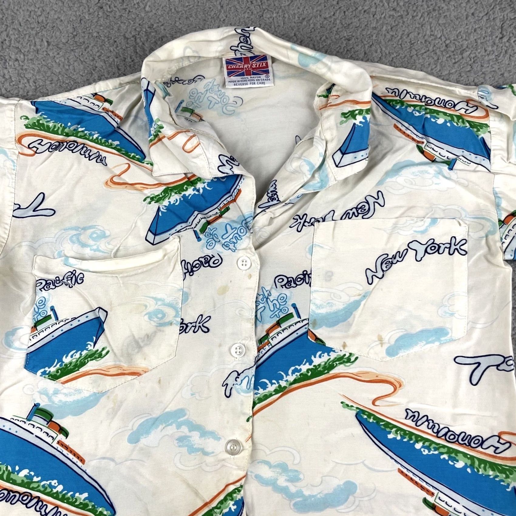 Vintage VTG Cherry Stix Ltd Button-Up Shirt XS White Travel Casual Womens Short Sleeve Collared Size XS / US 0-2 / IT 36-38 - 2 Thumbnail