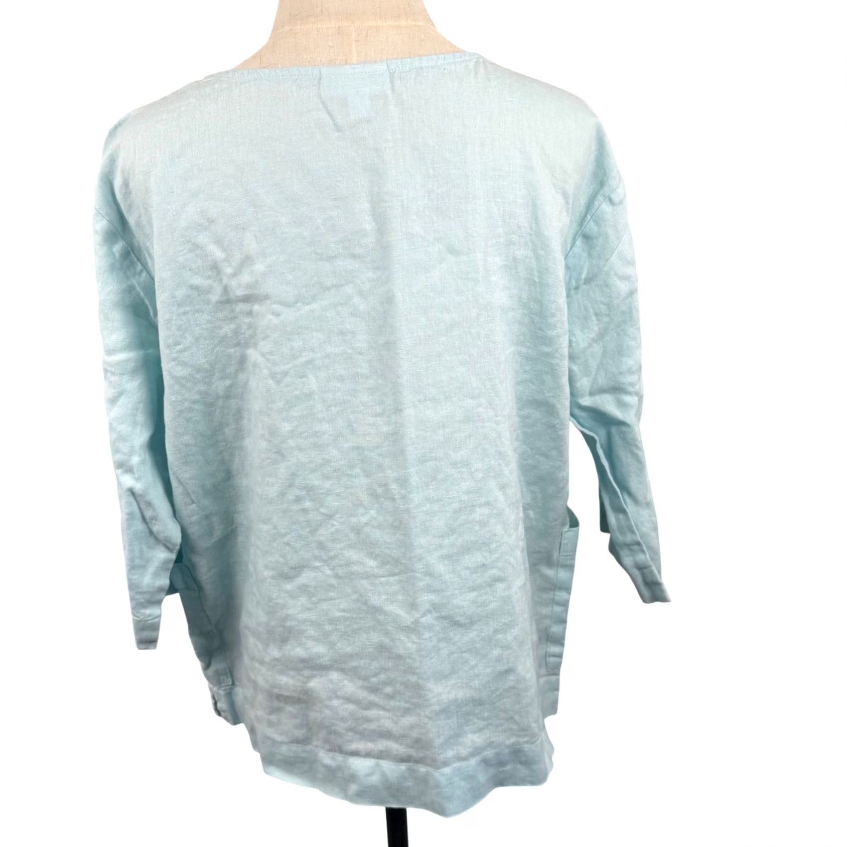 Vintage Pure Jill Linen Tunic Top Blue 3/4 Sleeve Pockets Oversized Boxy Lagenlook Women PM Size M / US 6-8 / IT 42-44 - 3 Thumbnail