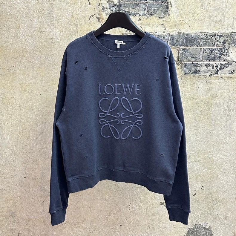 Loewe LOEWE Blue damage chest embroidered logo hoodie Size M / US 6-8 / IT 42-44 - 3 Thumbnail