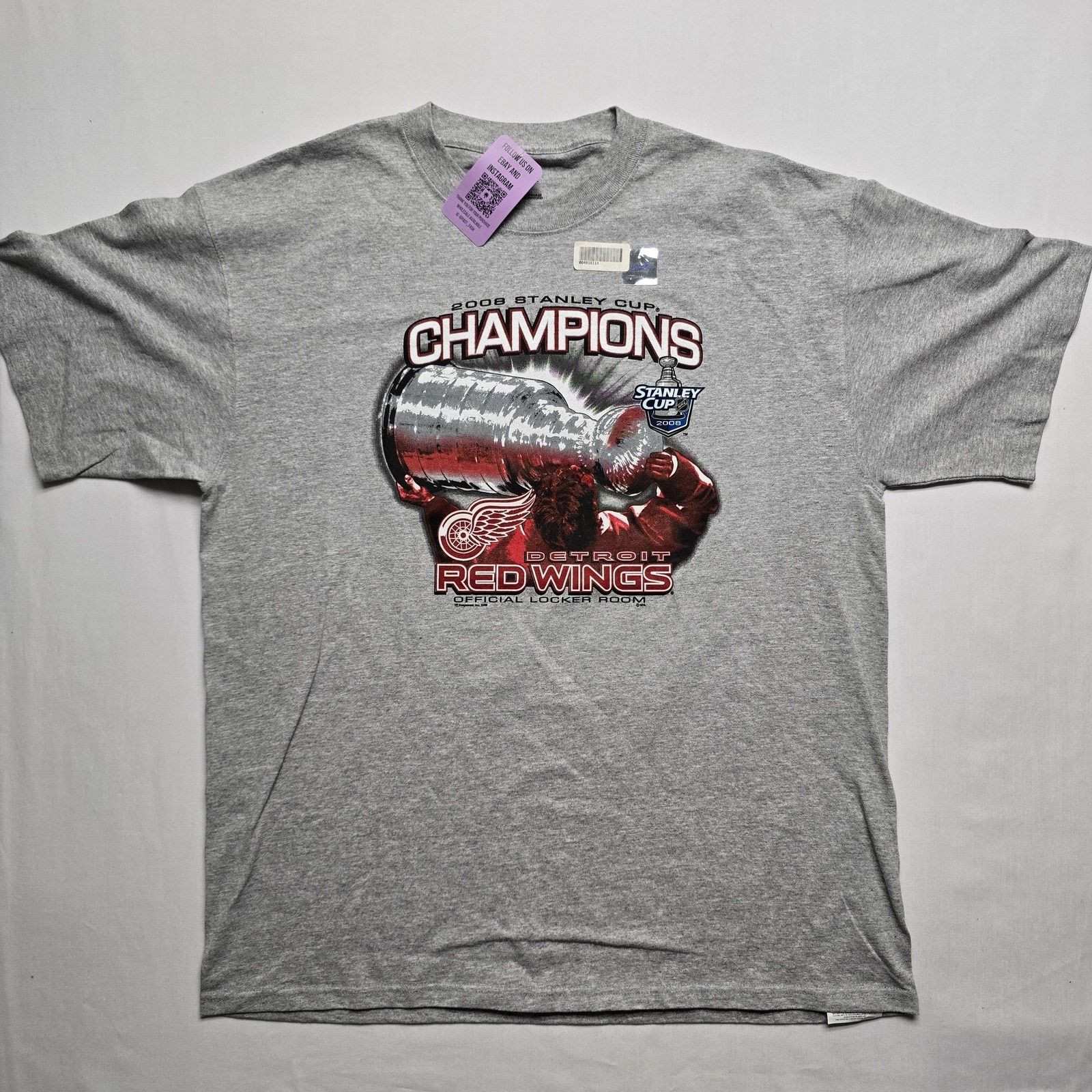 Majestic Detroit Red Wings XL Gray NHL Hockey 2008 Stanley Cup Tee Size US XL / EU 56 / 4 - 1 Thumbnail