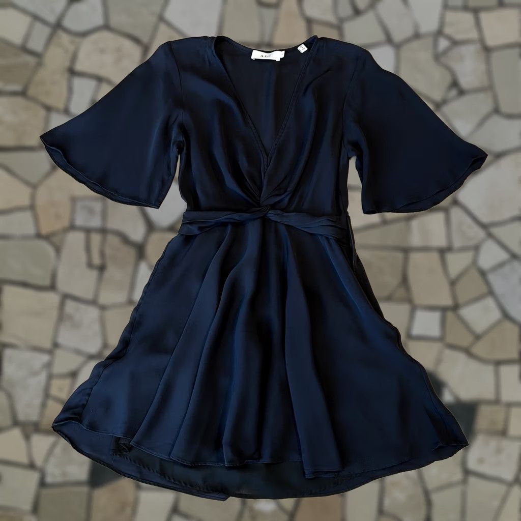 Vintage A.L.C. Ava Mini Dress Black Silk V-Neck Short Flutter Sleeve Pullover Logo 4 Womens Dress Modern Bohemian Party Wedding Size S / US 4 / IT 40 - 1 Thumbnail