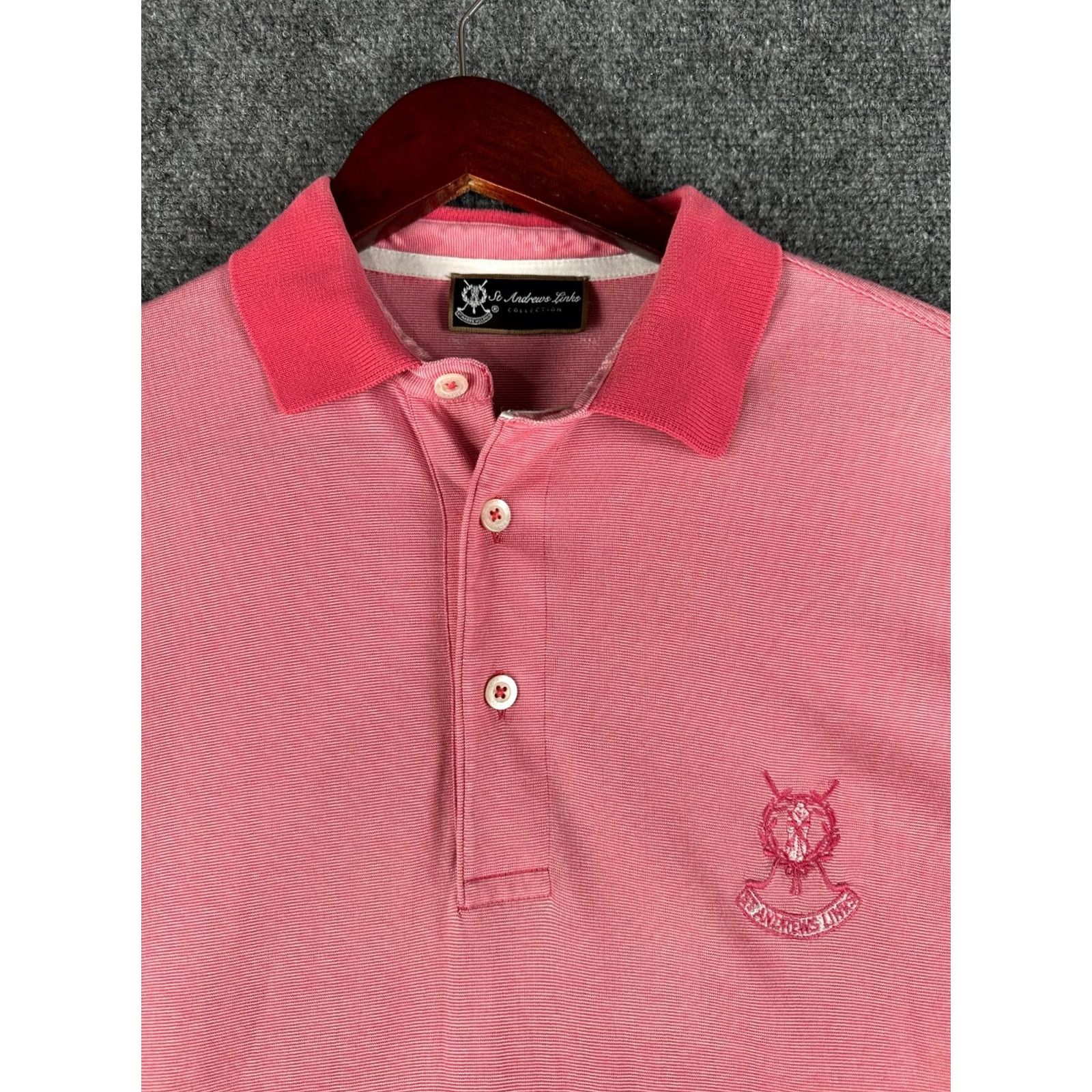 Vintage St Andrews Links Polo Shirt Mens L Pink Stripe Logo Short Sleeve Golf Shirt Size US L / EU 52-54 / 3 - 4 Thumbnail