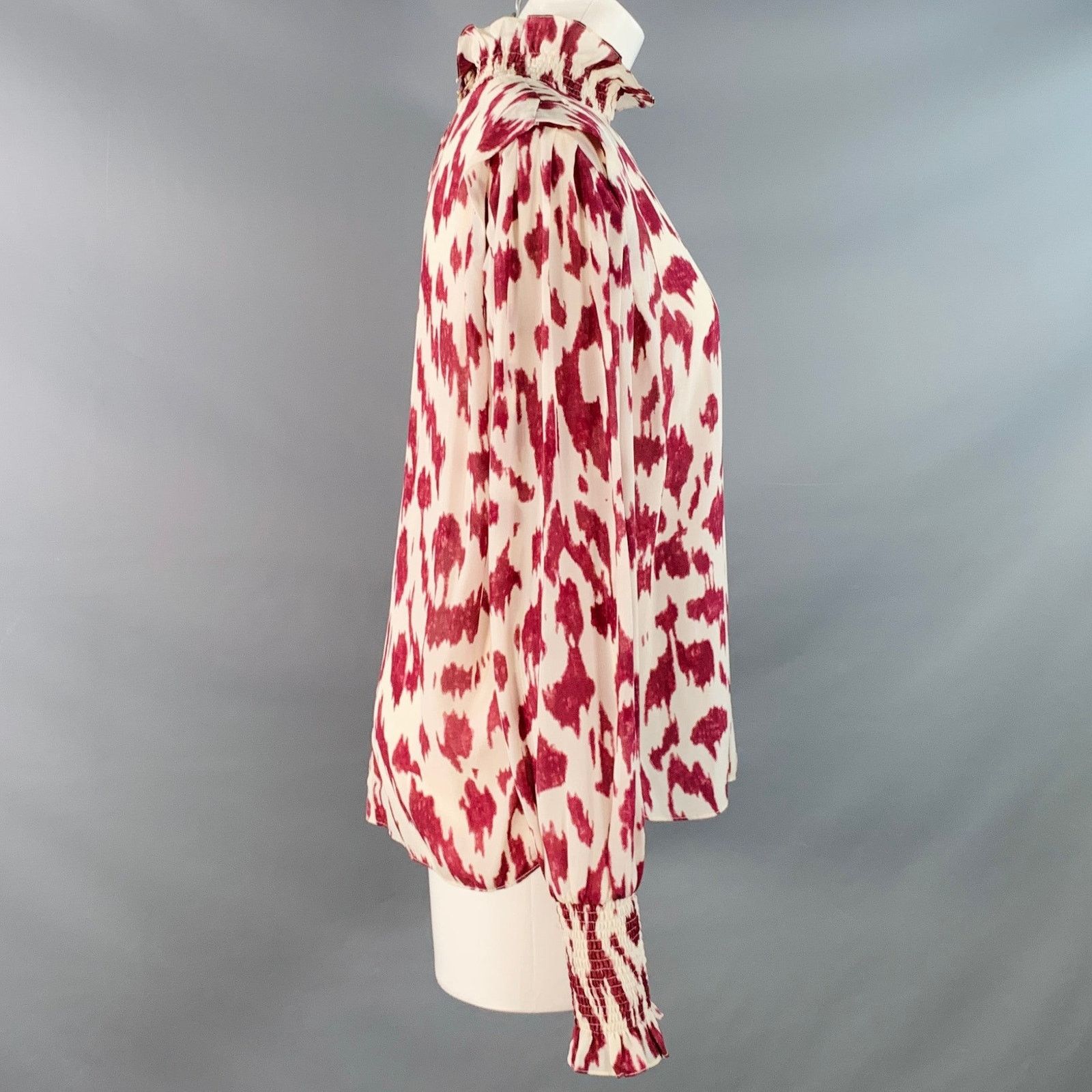 Isabel Marant Size M Yoshi White Raspberry Silk Animal Print Ruffle Blouse Size M / US 6-8 / IT 42-44 - 2 Thumbnail
