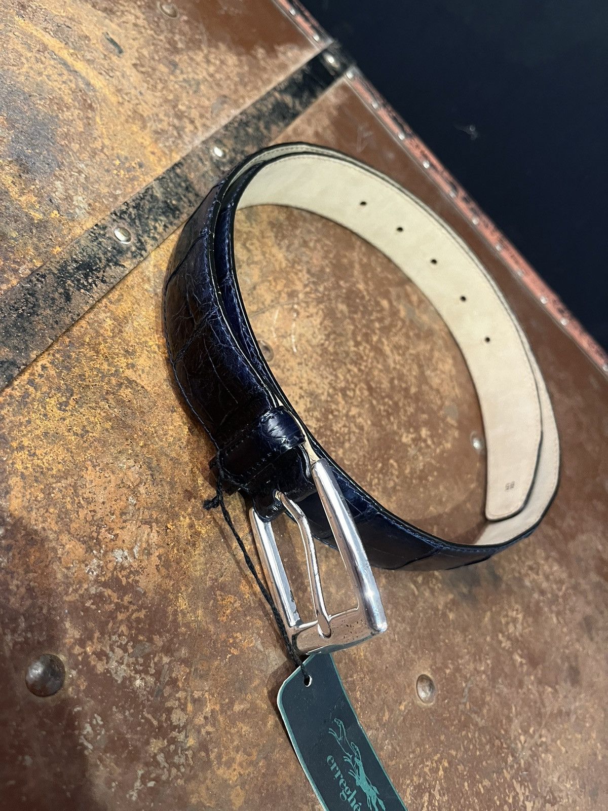 Vintage erreghé genuine crocodile leather navy belt Italian DS 70’s Size 30 - 4 Thumbnail