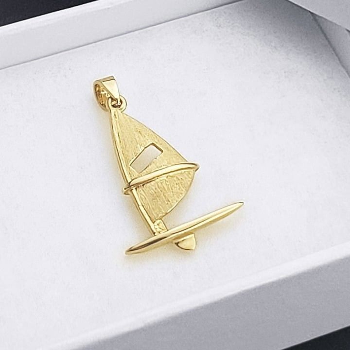 Windsurfing Charm 14k Yellow Gold Pendant Surfing Jewelry