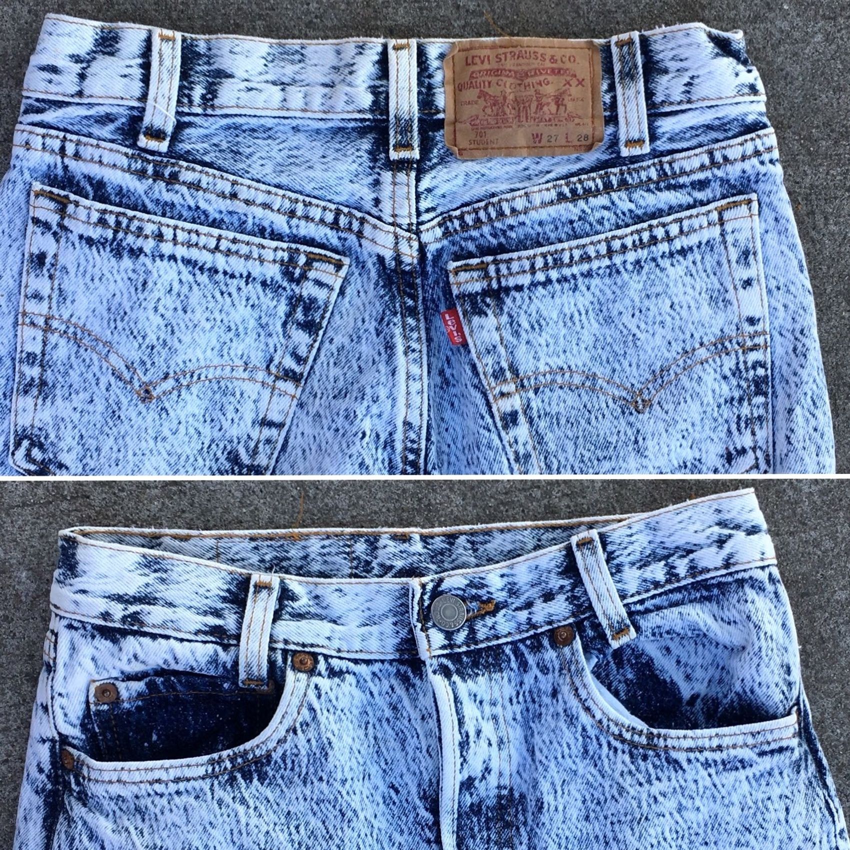 Levi's VINTAGE Levi’s Button Fly 701 Student Jeans Acid Wash W 27 L 28 USA 80s 90s Size 27" / US 4 / IT 40 - 6 Thumbnail