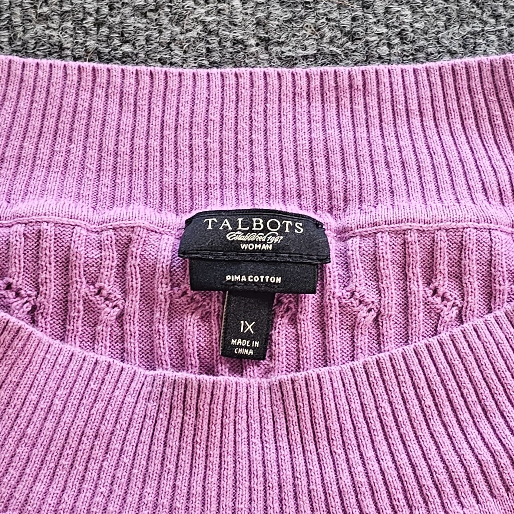 Talbots Talbots Sweater Top Womens 1X Purple Cable Knit Round Neck 3/4 Sleeve Stretch Casual Pullover Womens Size XL / US 12-14 / IT 48-50 - 3 Thumbnail