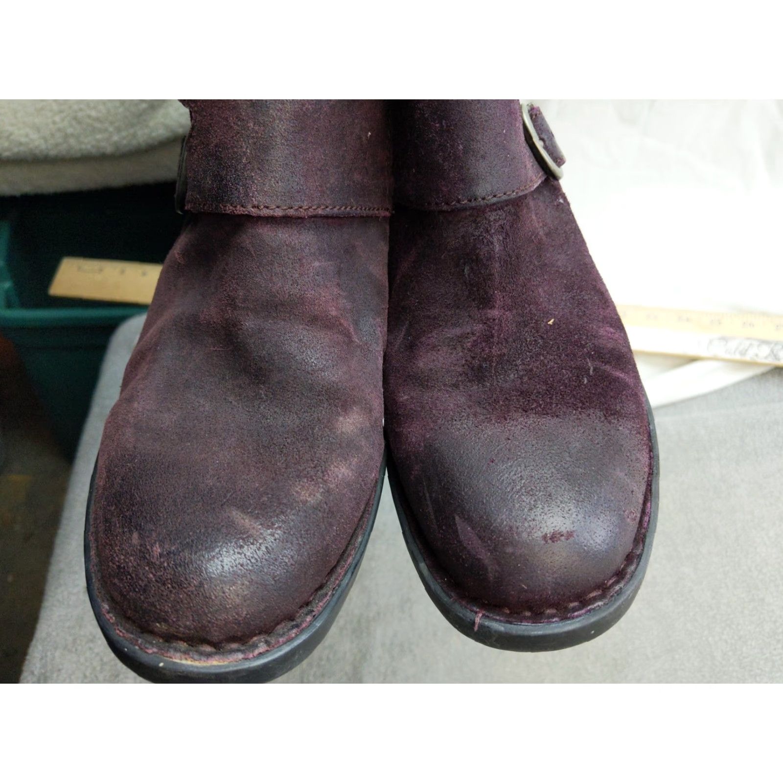 Born Born Boots Womens 6.5 Purple Leather Ankle Zip Buckle Booties Block Heel Casual Size US 7 / IT 37 - 3 Thumbnail