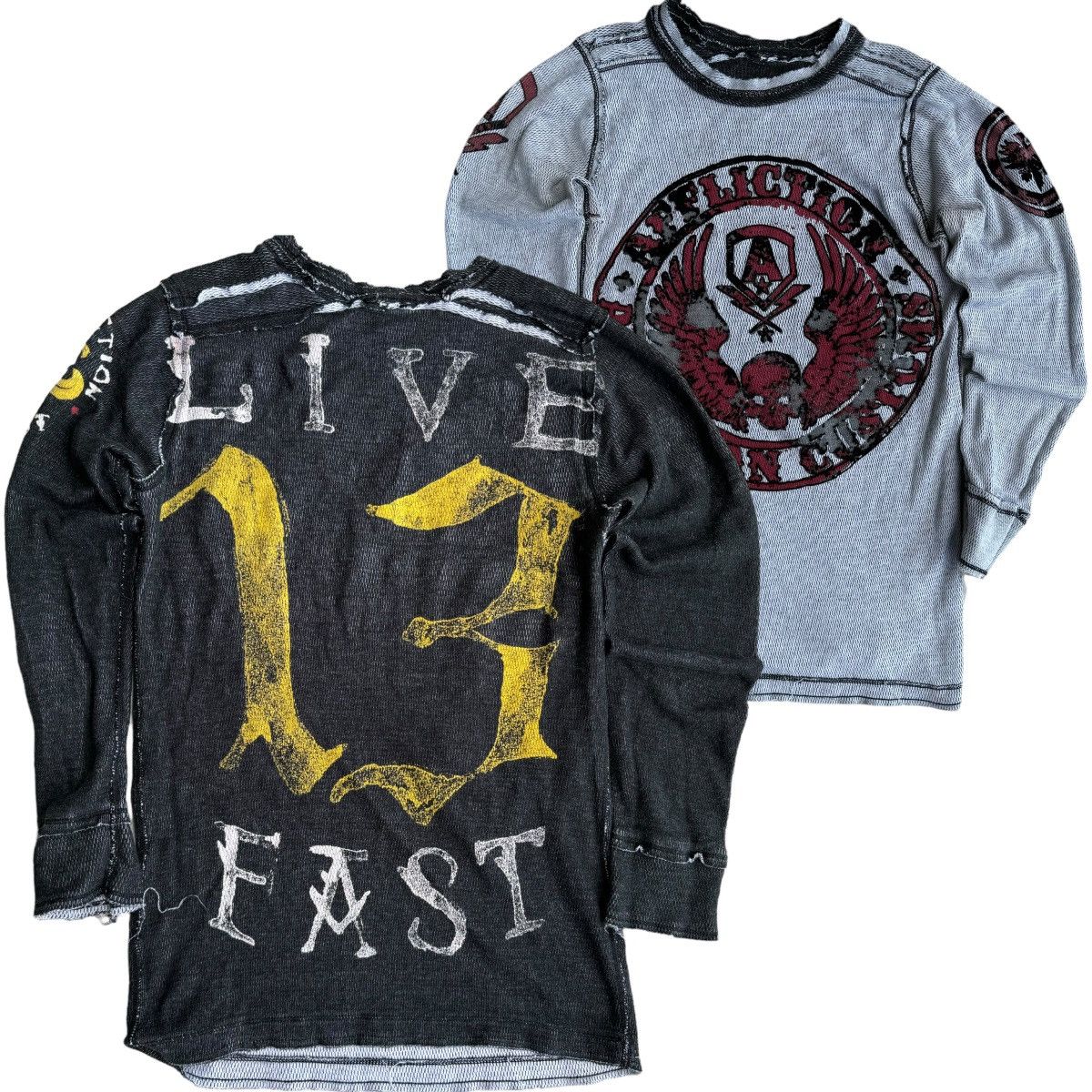Affliction × Southpole × Vintage Affliction Y2K Reversible Thermal Long Sleeve Shirt Grunge Size US S / EU 44-46 / 1 - 1 Thumbnail
