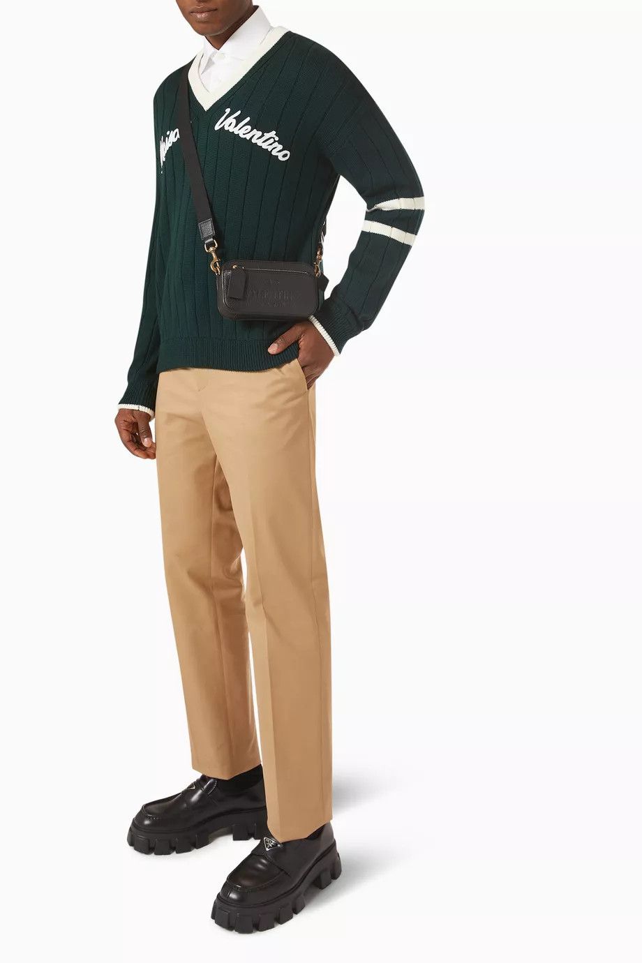 Valentino o1y0525 Logo V-neck Sweater in Dark Green Size US M / EU 48-50 / 2 - 4 Thumbnail
