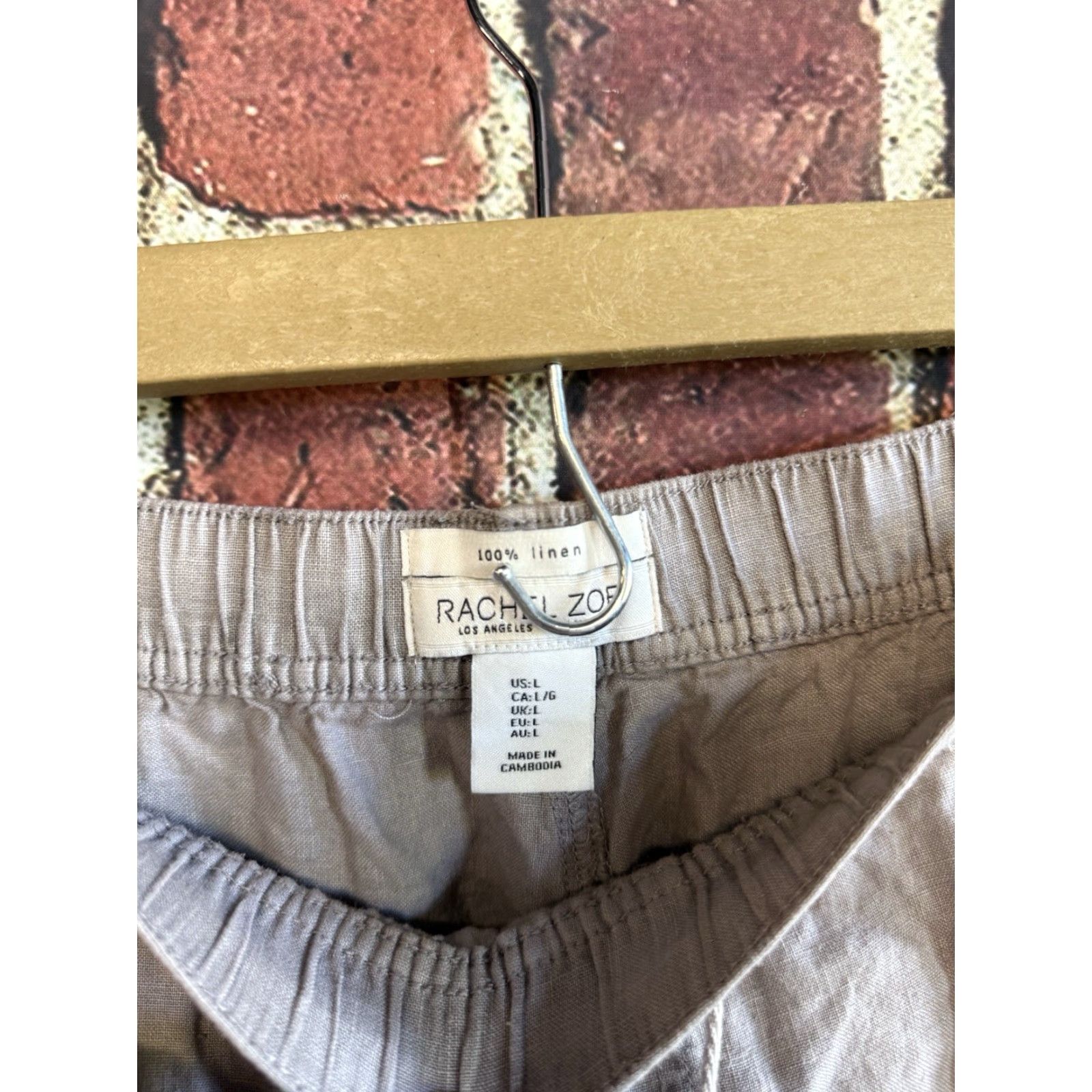 Rachel Zoe VINTAGE Rachel Zoe Linen Pants Womens Khaki Pull On Straight Leg Cropped Size L Beige 26" Inseam Regular Size 36" / US 14 / IT 50 - 3 Thumbnail