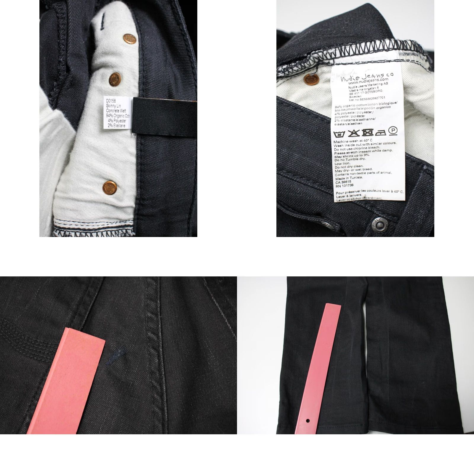 Vintage NUDIE Skinny Lin Concrete Weft Jeans Men's W29 L32 Stretch Zip Organic Cotton Size US 29 - 8 Thumbnail