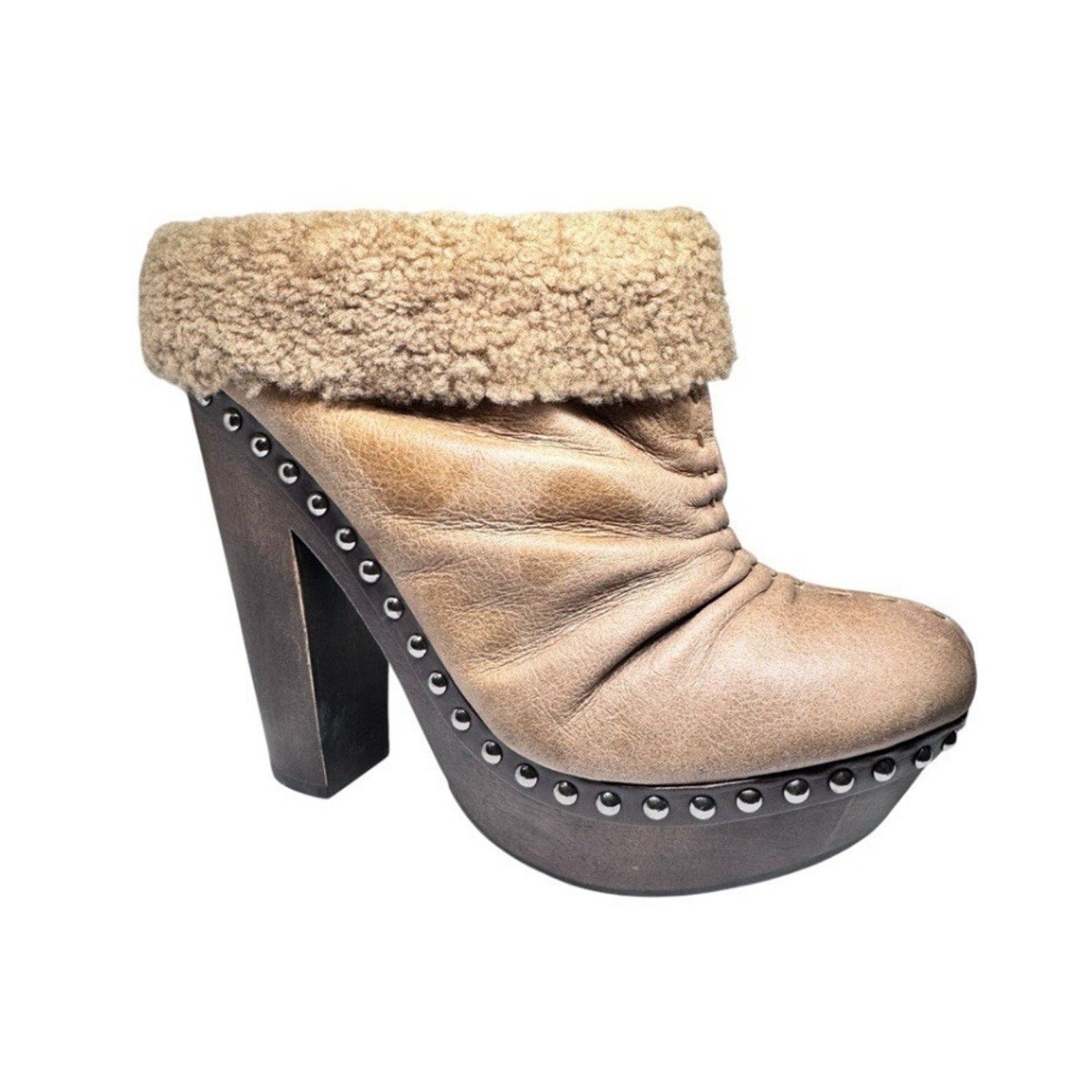Miu Miu MIU MIU PRADA SHEEPSKIN LEATHER WOOD PLATFORM BOOTS 39.5 Size US 9 / IT 39 - 9 Thumbnail