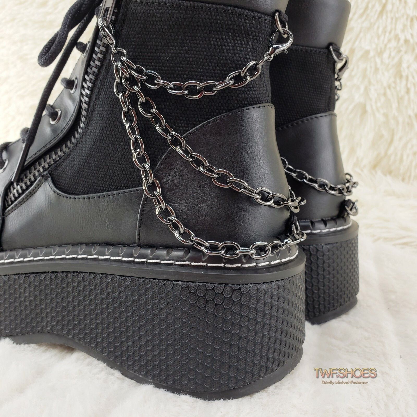Other DEMONIA Emily 114 Black Canvas 2" Platform Punk Goth Ankle B Size US 9 / IT 39 - 4 Thumbnail