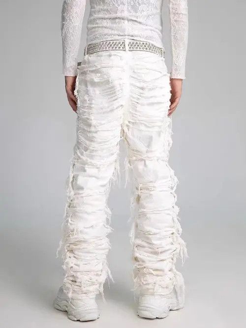 VIBE Trendy lace multi-layer ruined heavy industry white jeans Size US 30 / EU 46 - 2 Thumbnail