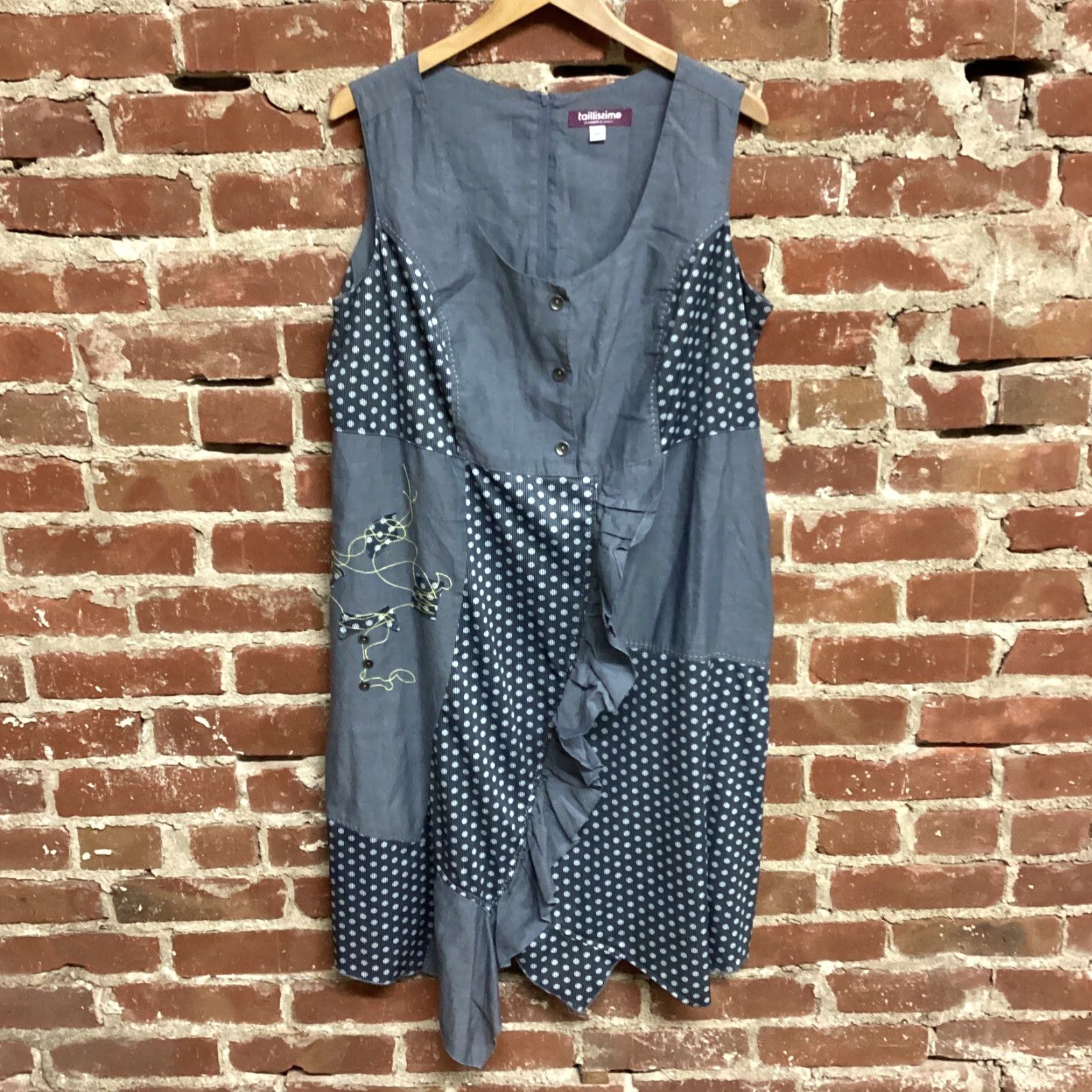 Vintage Taillissime Dress Women 18W Gray Polka Dot Polyester Blend Shirt Dress Long Sleeve Round Neck 18 Womens Size XXL / US 16-18 / IT 52-54 - 2 Thumbnail